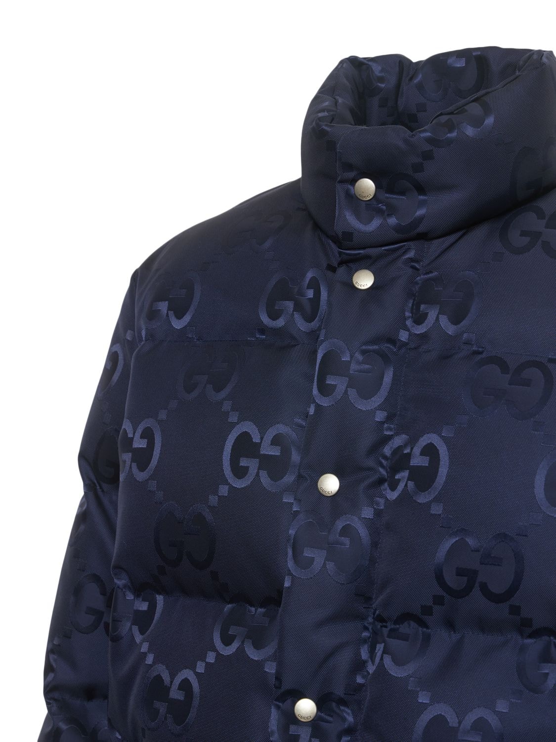 Shop Gucci Jumbo Gg Canvas Down Jacket In Blue