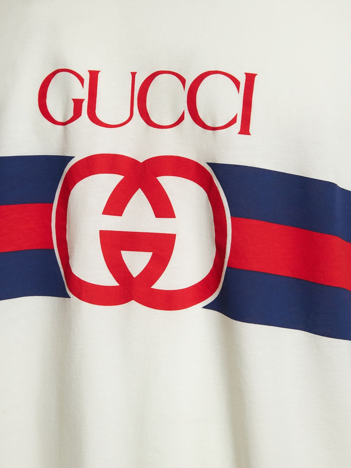 Shop Gucci Interlocking G Web Print Cotton T-shirt In White,multi