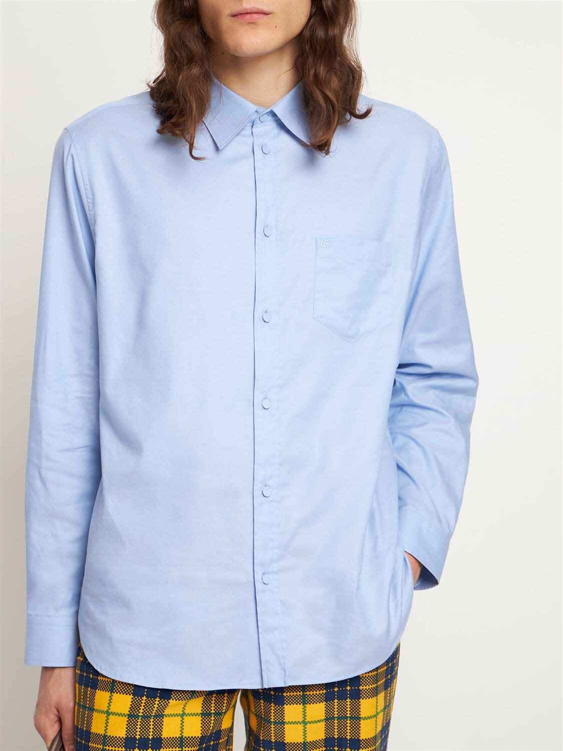 Shop Gucci Cotton Shirt In Light Blue