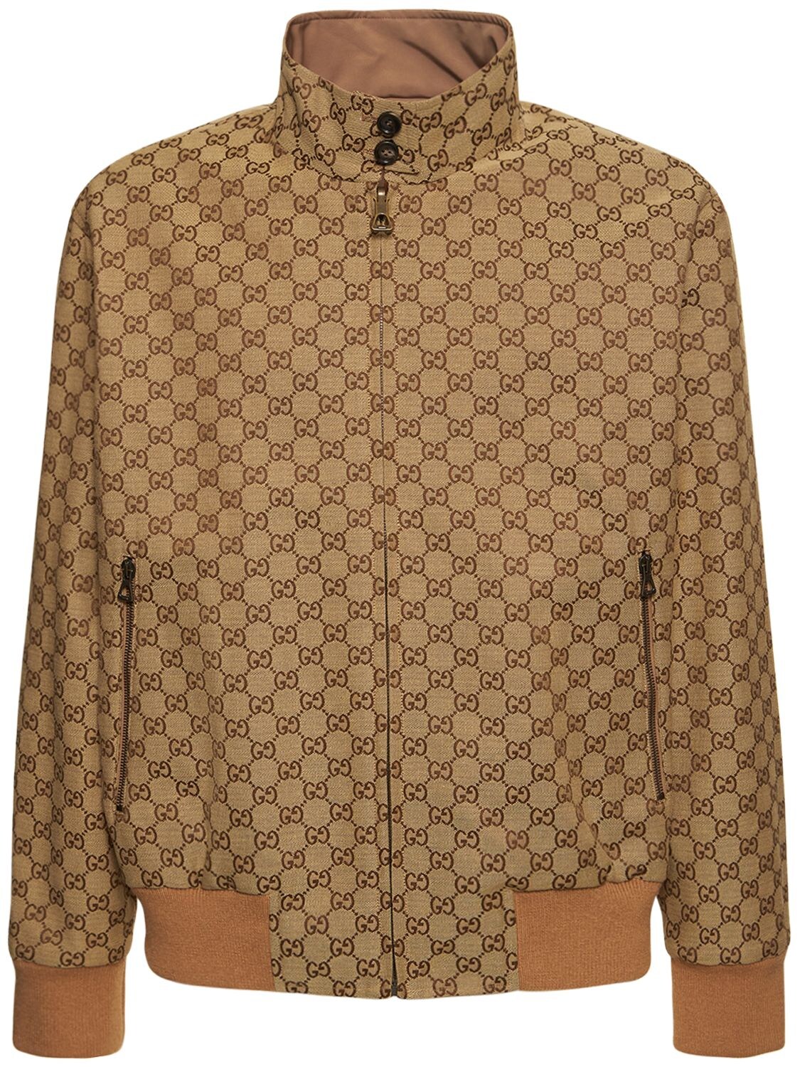 Shop GUCCI Gg leather bomber jacket (673925 XNAPN 1000) by arcobaleno_