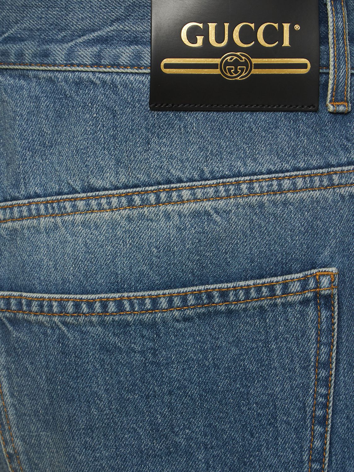 Shop Gucci Cotton Denim Jeans W/ Raw Cut Hem In Light Blue