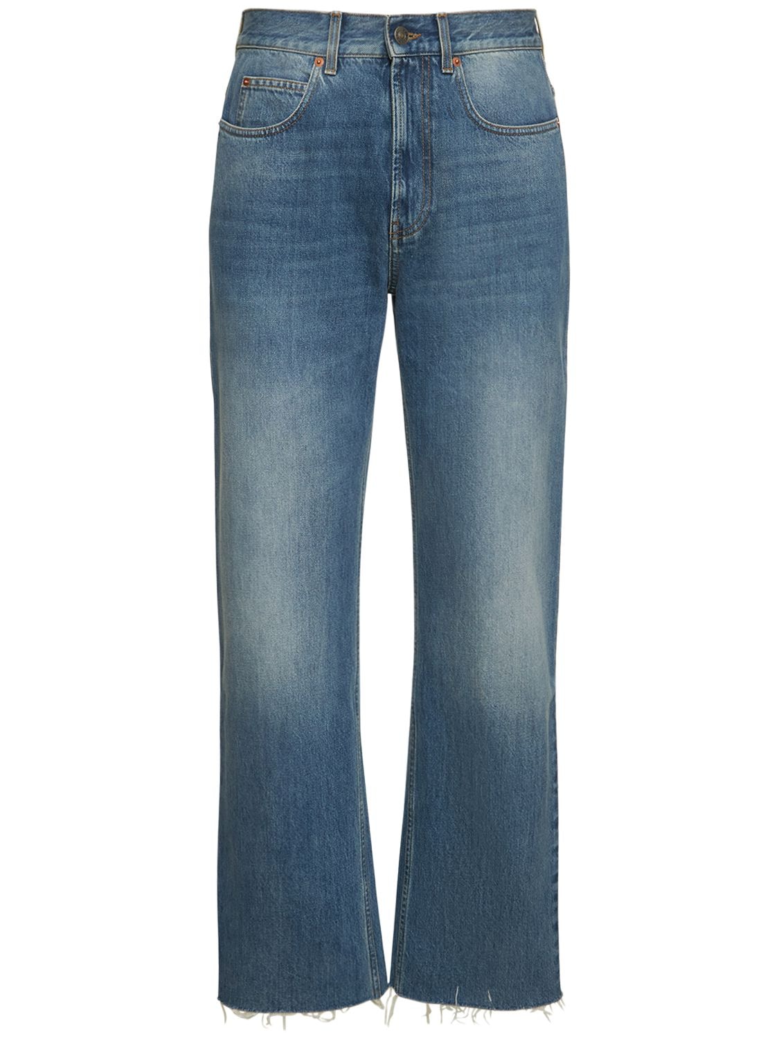 Cotton Denim Jeans W/ Raw Cut Hem