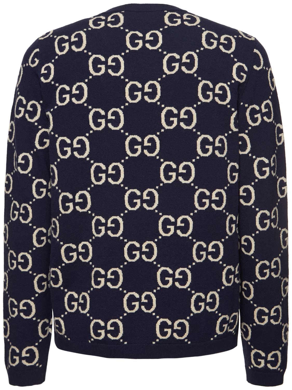 Shop Gucci Wool Crewneck Sweater In Blue,ivory