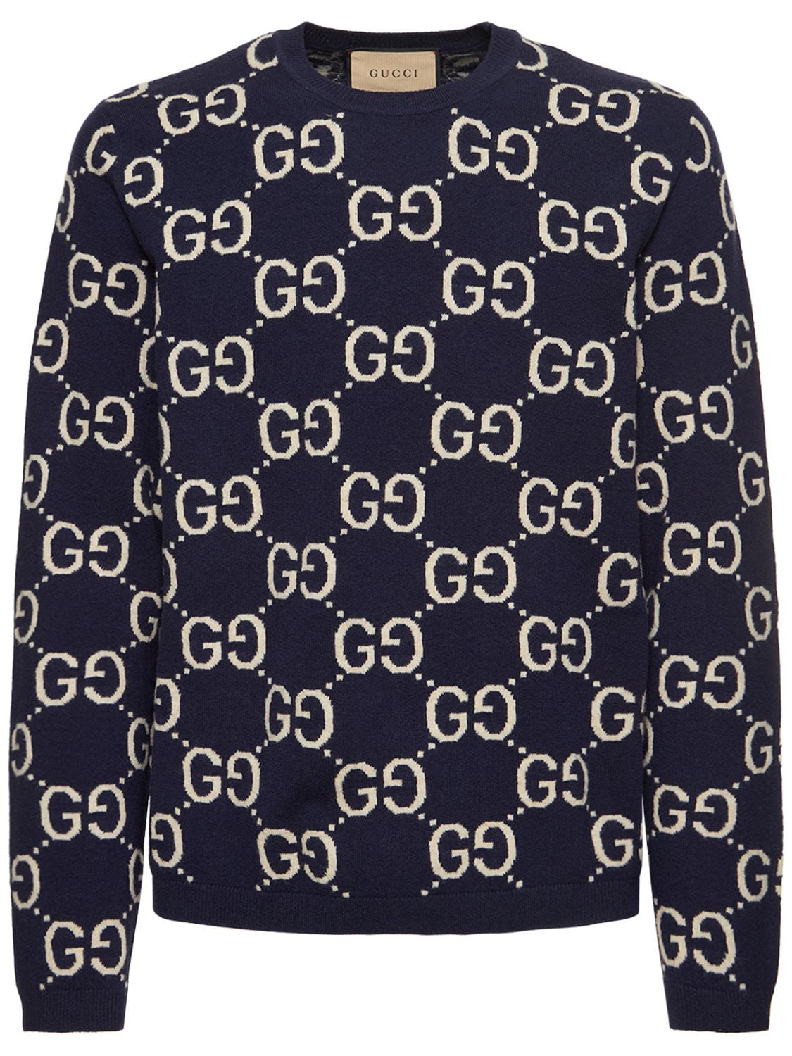 Gucci Blue Jacquard Sweater In Blue,ivory