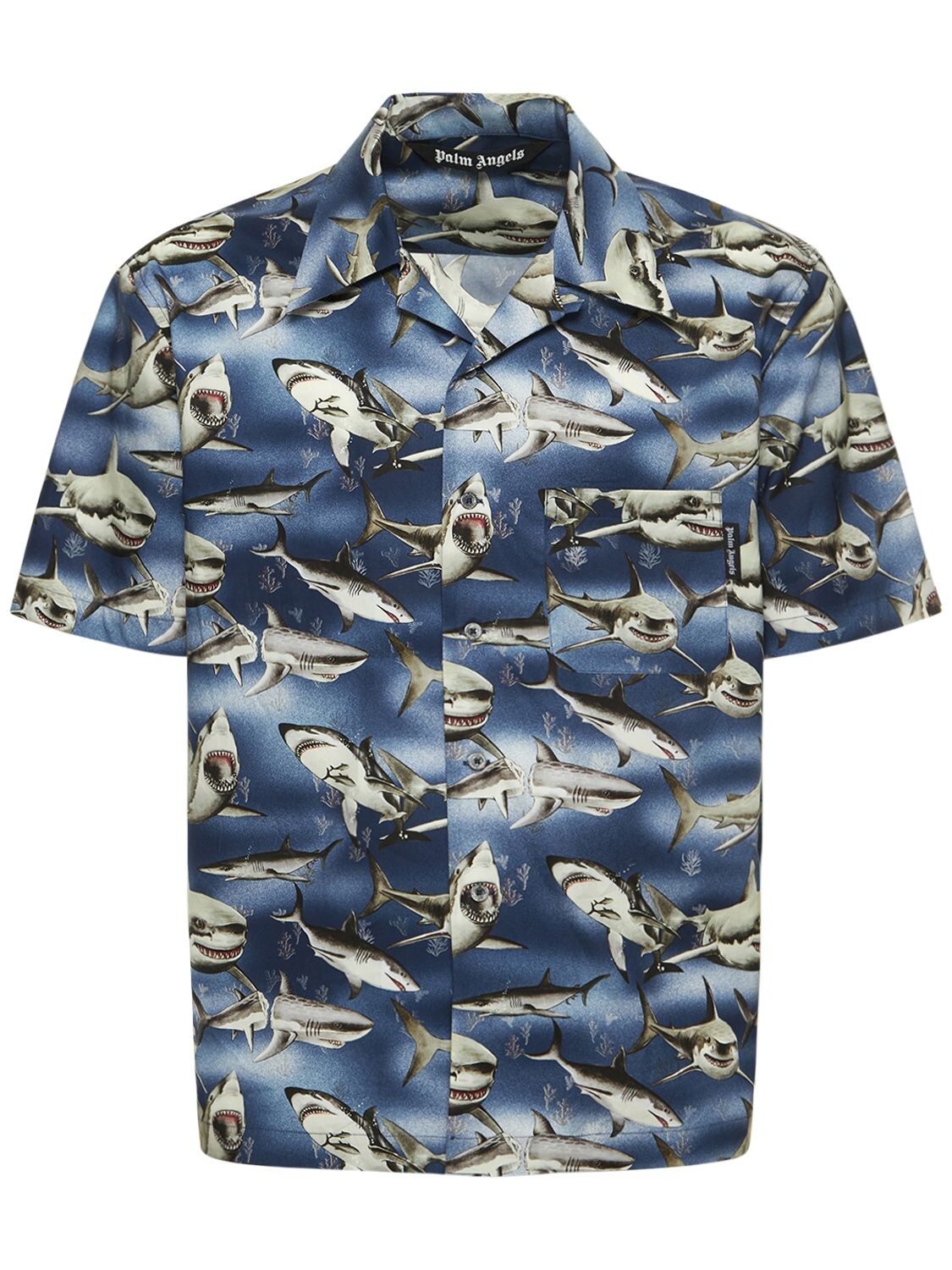 Shark Print Cotton Bowling Shirt