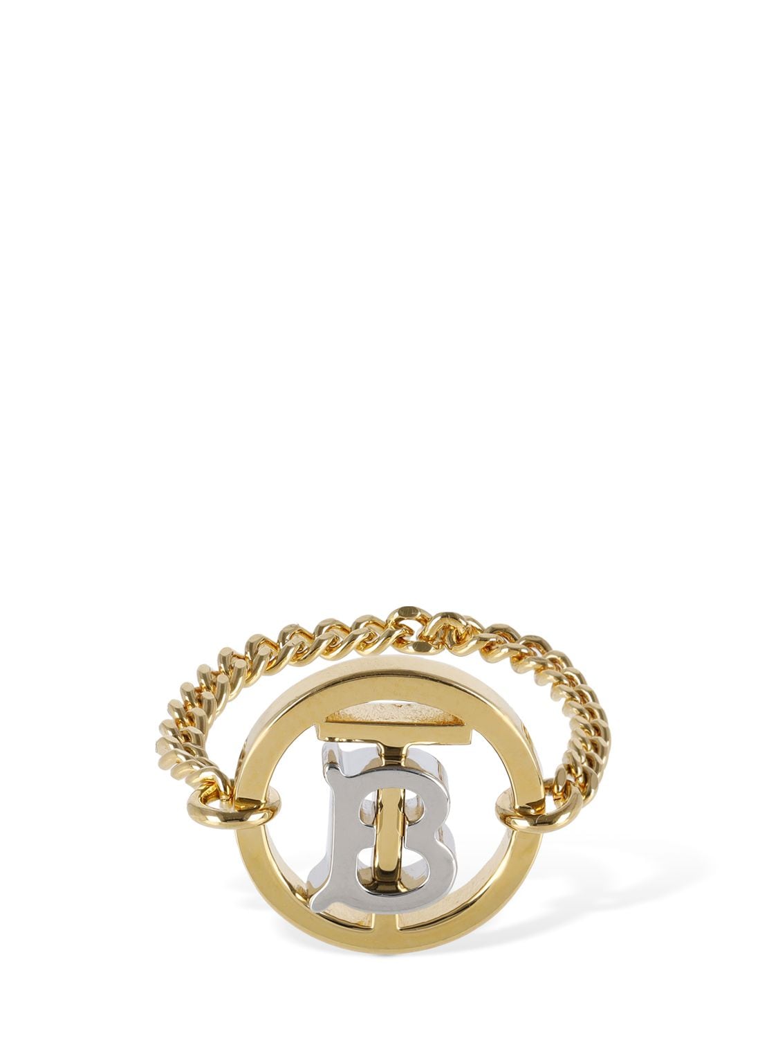Shop Burberry Mini Tb Chain Ring In Gold,silver