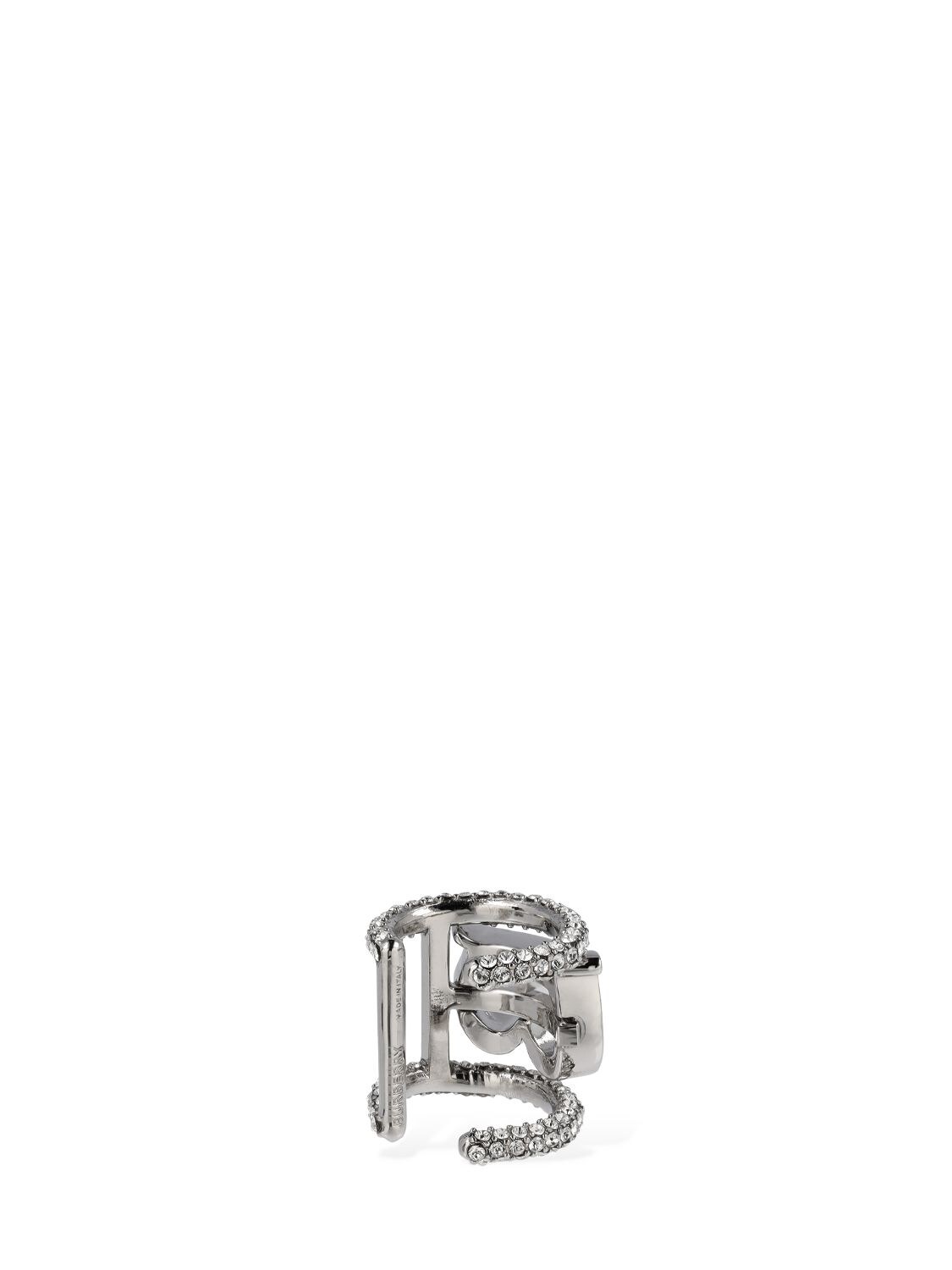 Shop Burberry Pavé Tb Xs Mono Cuff Earring In Silver