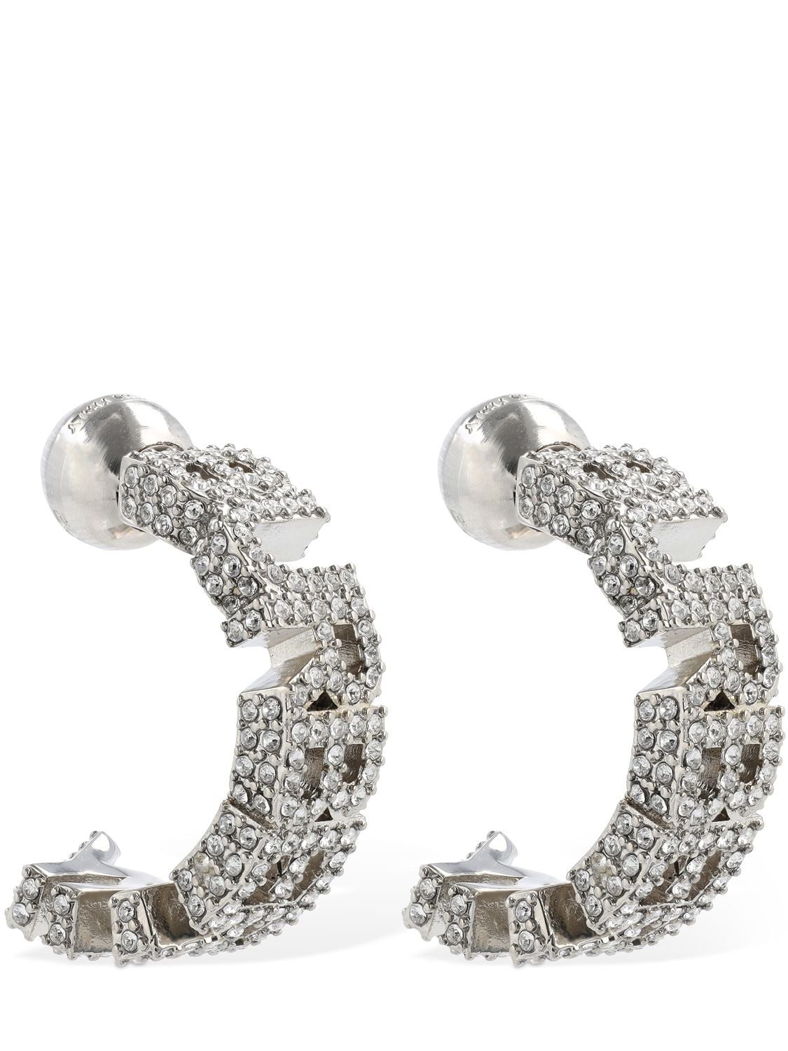 Burberry Crystal Logo Hoop Earrings In Silver