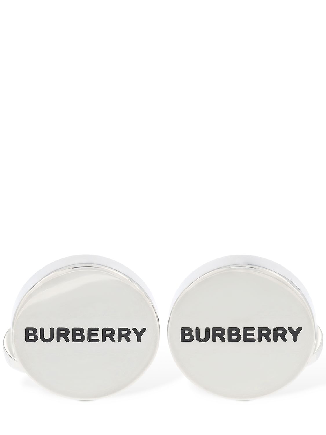 Shop Burberry Logo Round Cufflinks In Silver,black