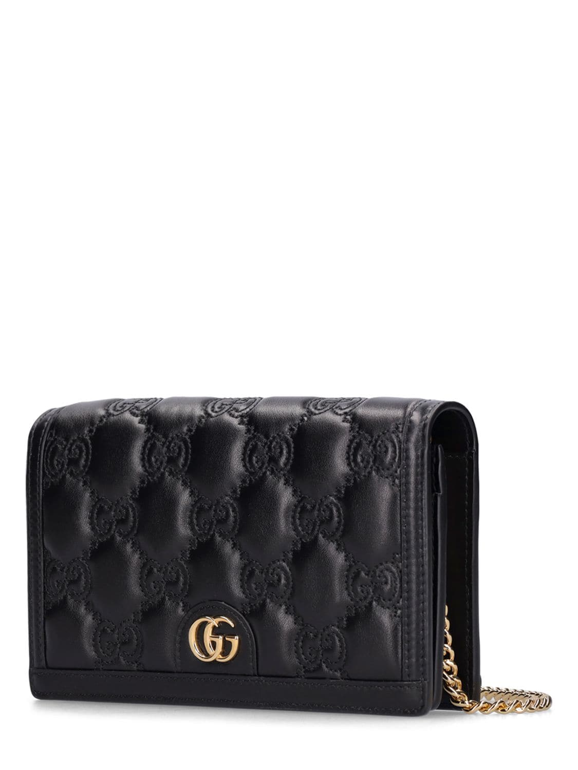 Shop Gucci Gg Matelassé Leather Wallet Bag W/chain In Black