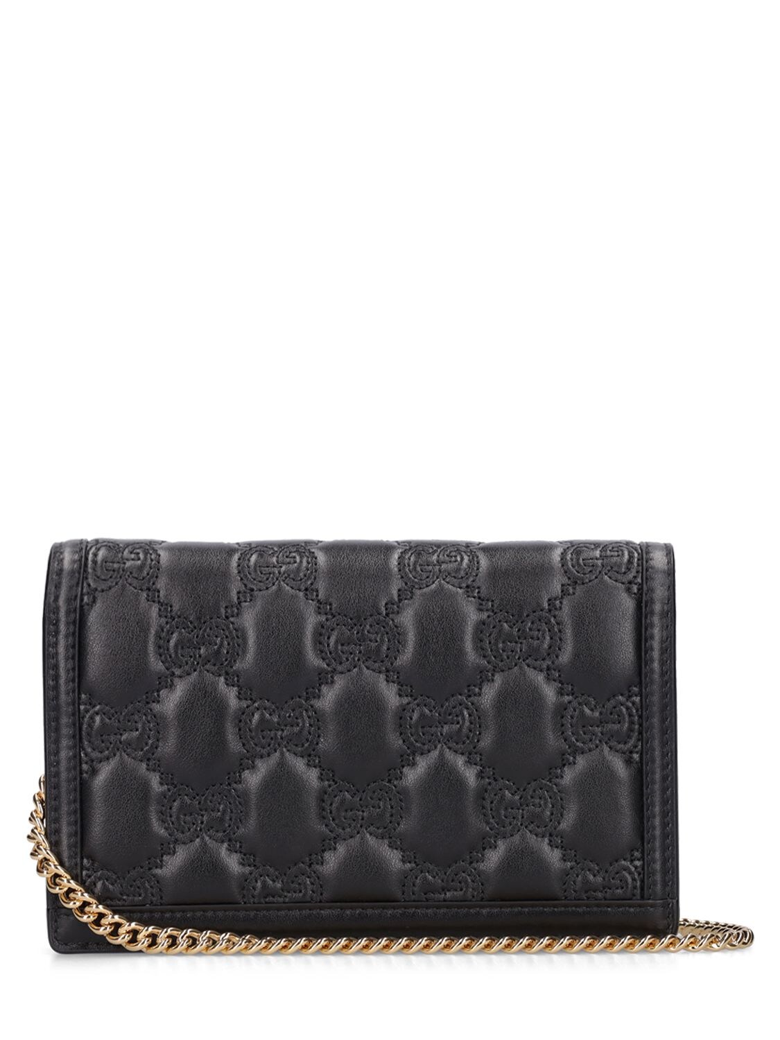 Shop Gucci Gg Matelassé Leather Wallet Bag W/chain In Black