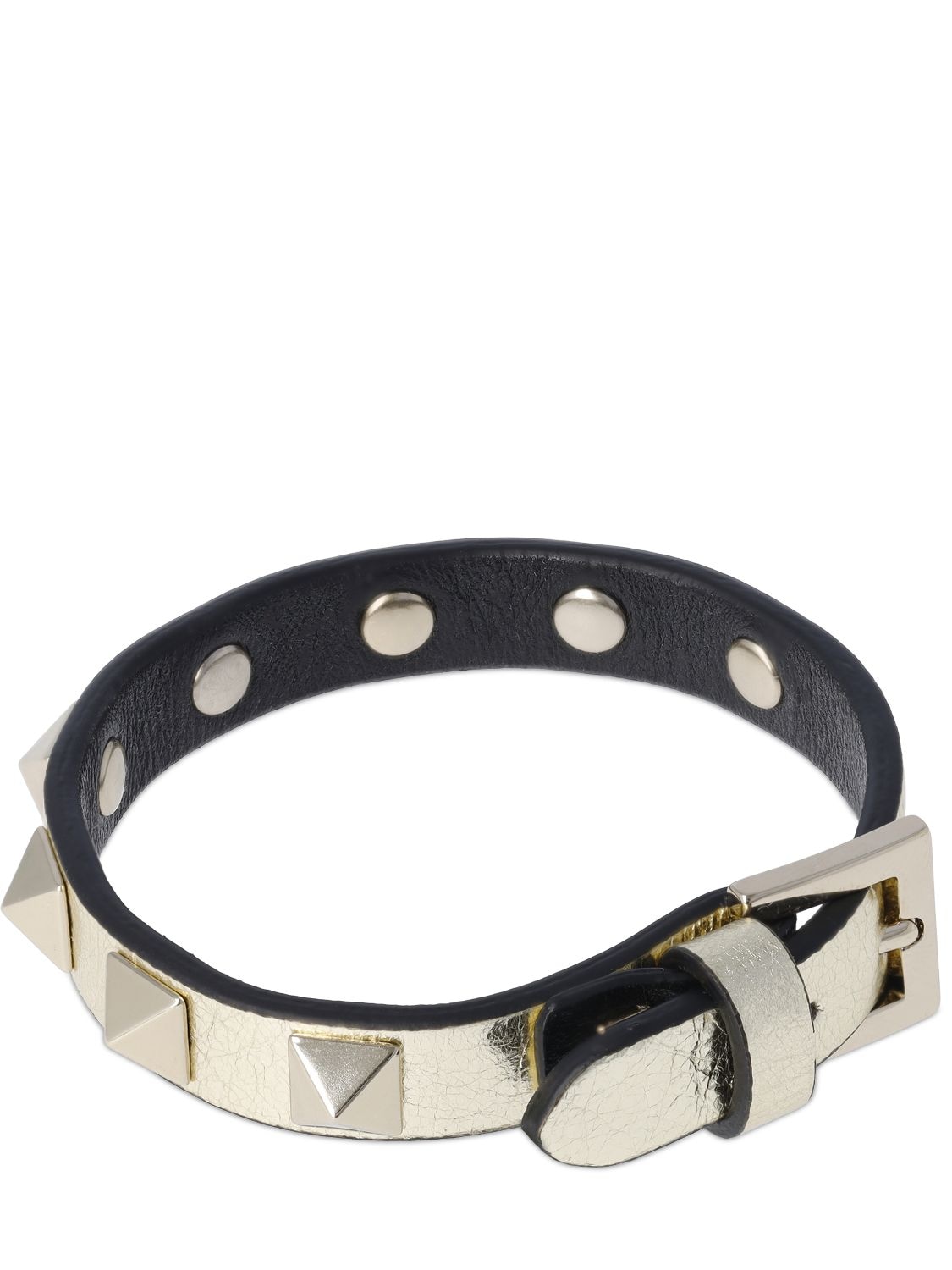 lokal effektiv Springboard Valentino Garavani Rockstud Lamé Leather Belt Bracelet In Platinum |  ModeSens