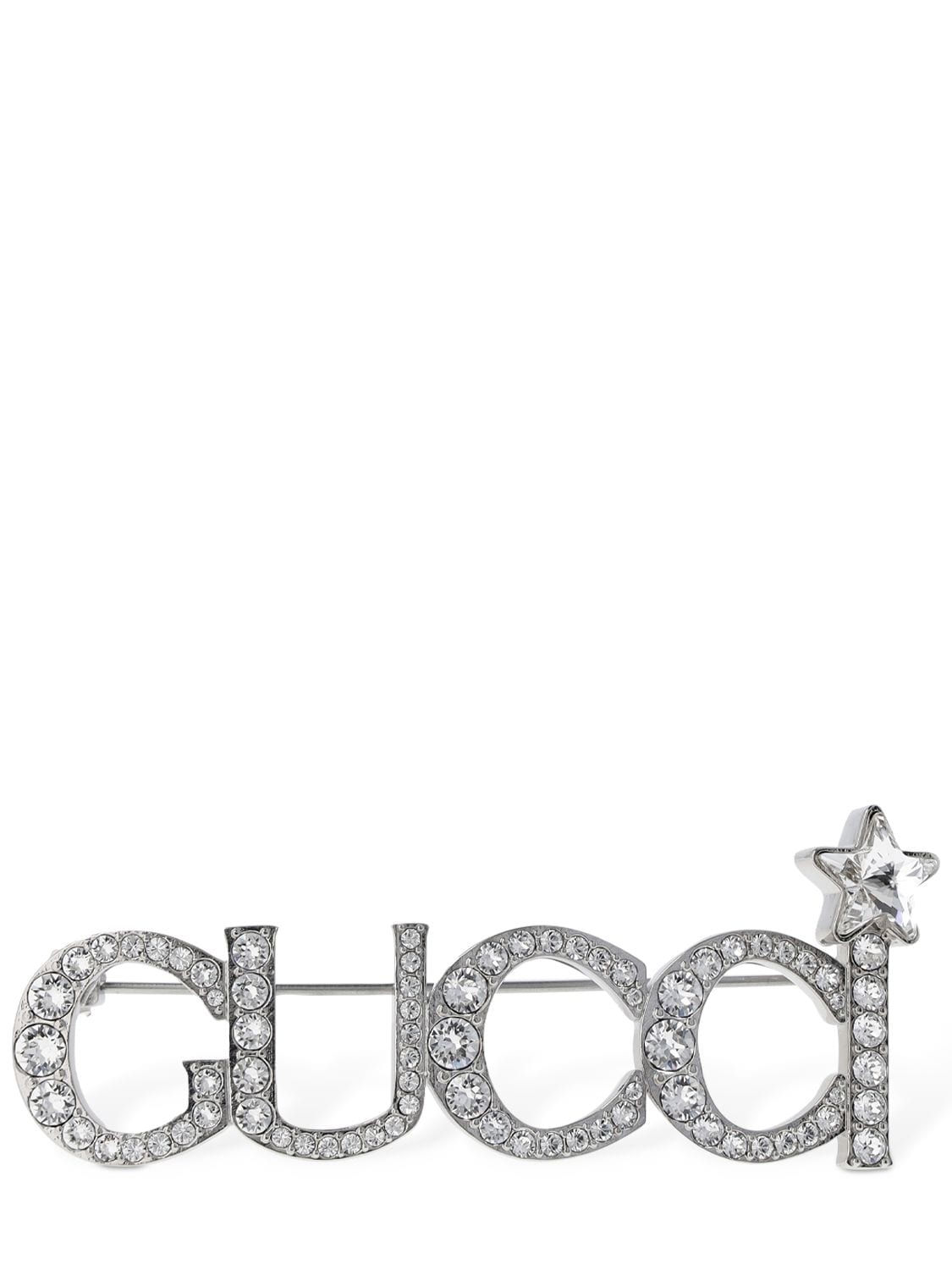 Gucci Script Brass Brooch In Silver