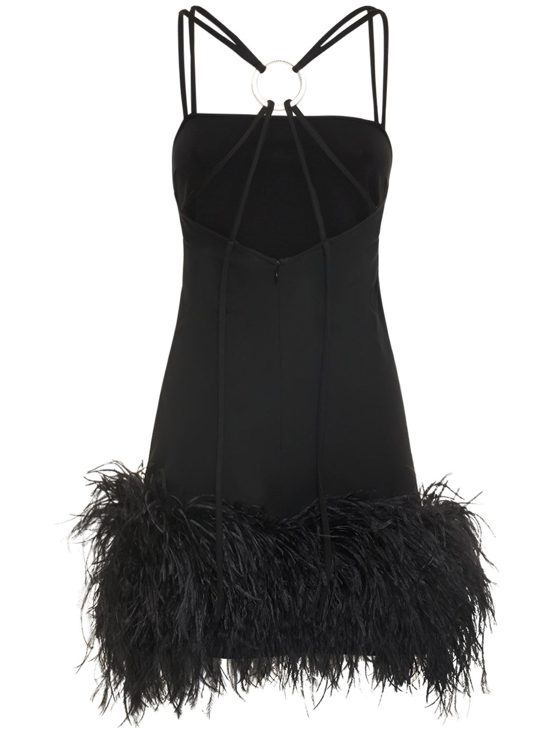 Shop Attico Fujiko Cady & Feathers Mini Dress In Black