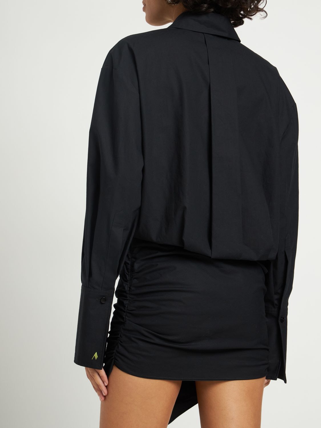 Shop Attico Hatty Canvas Shirt Style Mini Dress In Black
