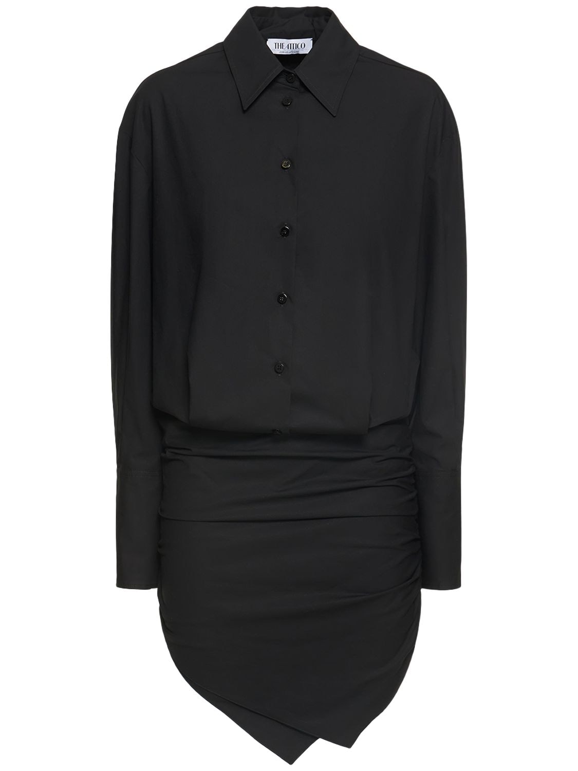 Shop Attico Hatty Canvas Shirt Style Mini Dress In Black