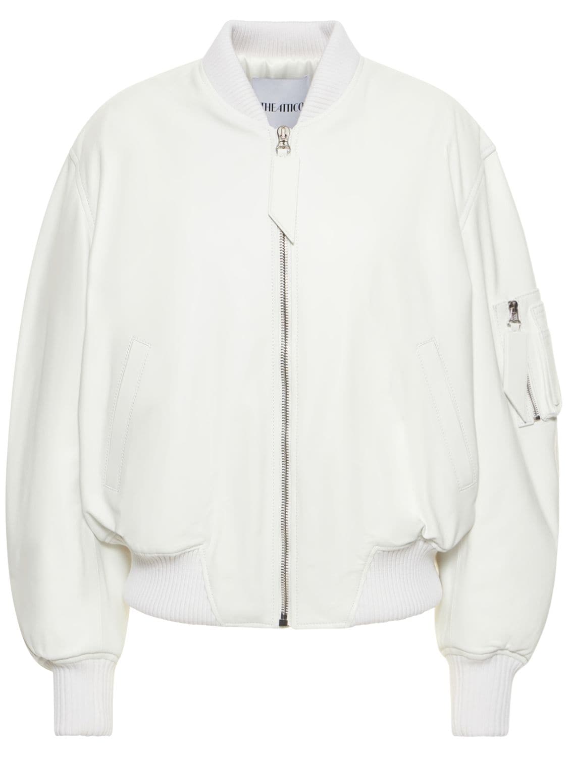 Shop Attico Anja Napa Leather Bomber Jacket In White