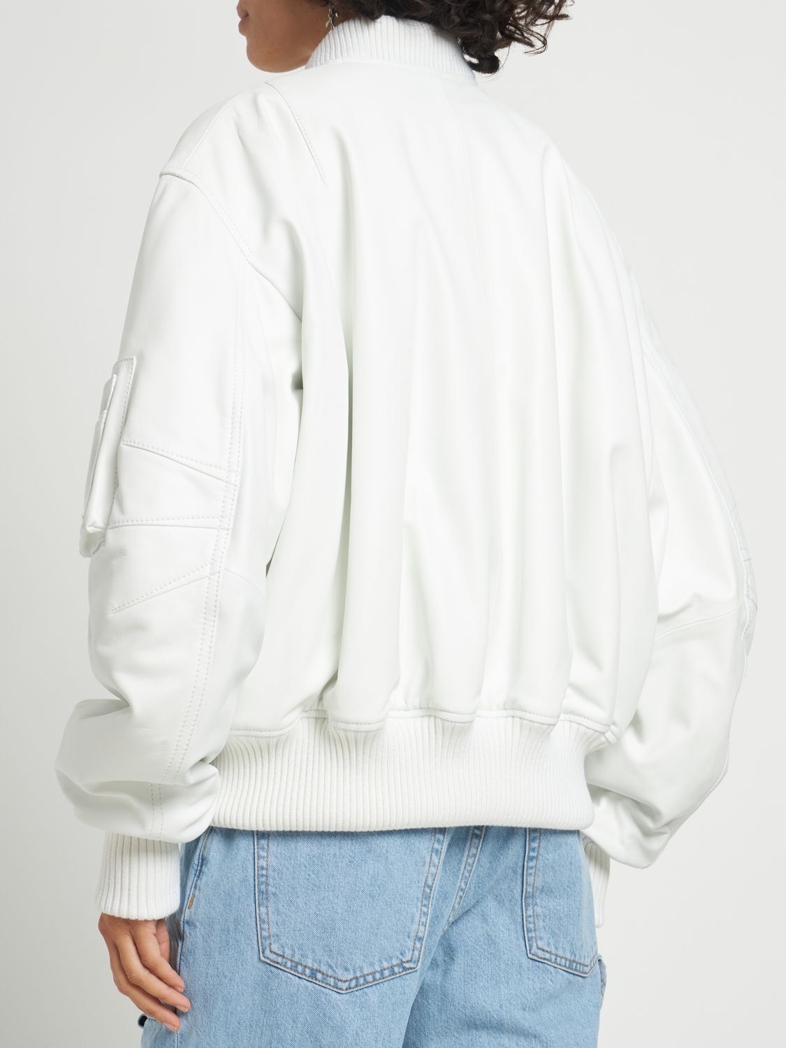 Shop Attico Anja Napa Leather Bomber Jacket In White