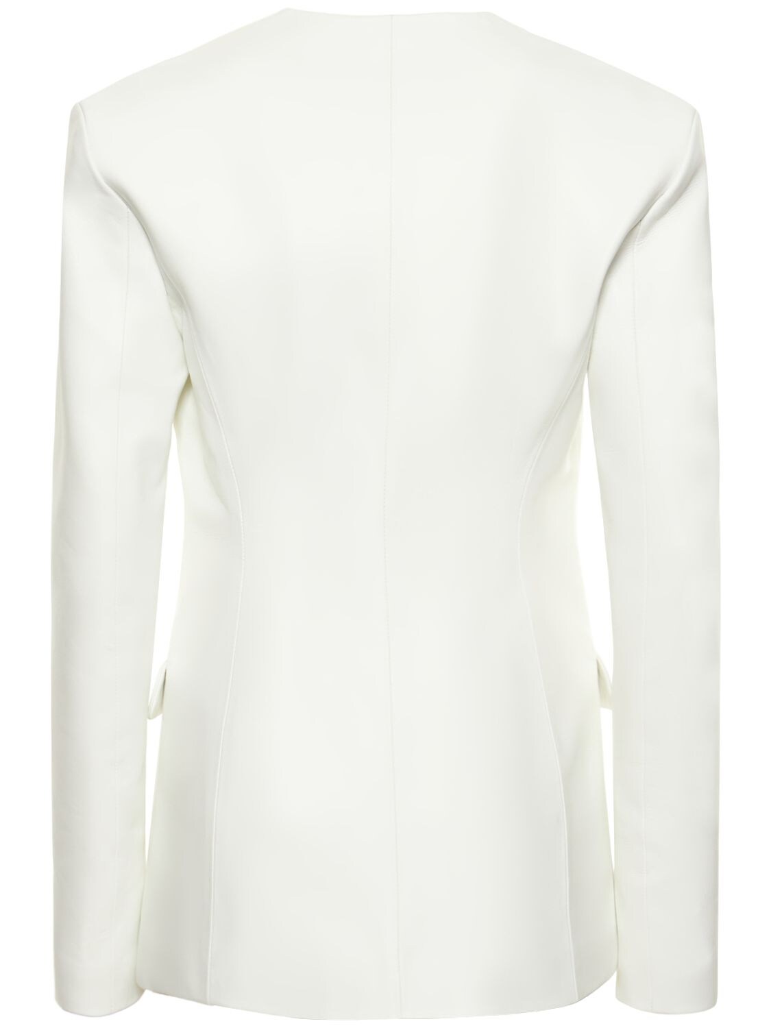 Shop Attico Leather Collarless Blazer In White
