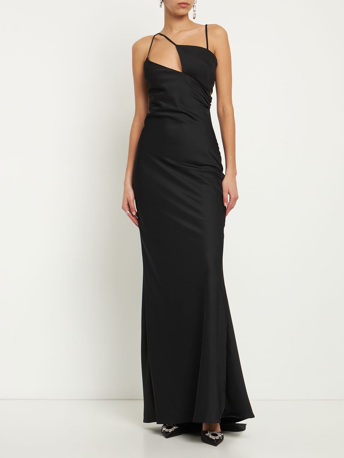 Shop Attico Melva Double Satin Long Dress In Black