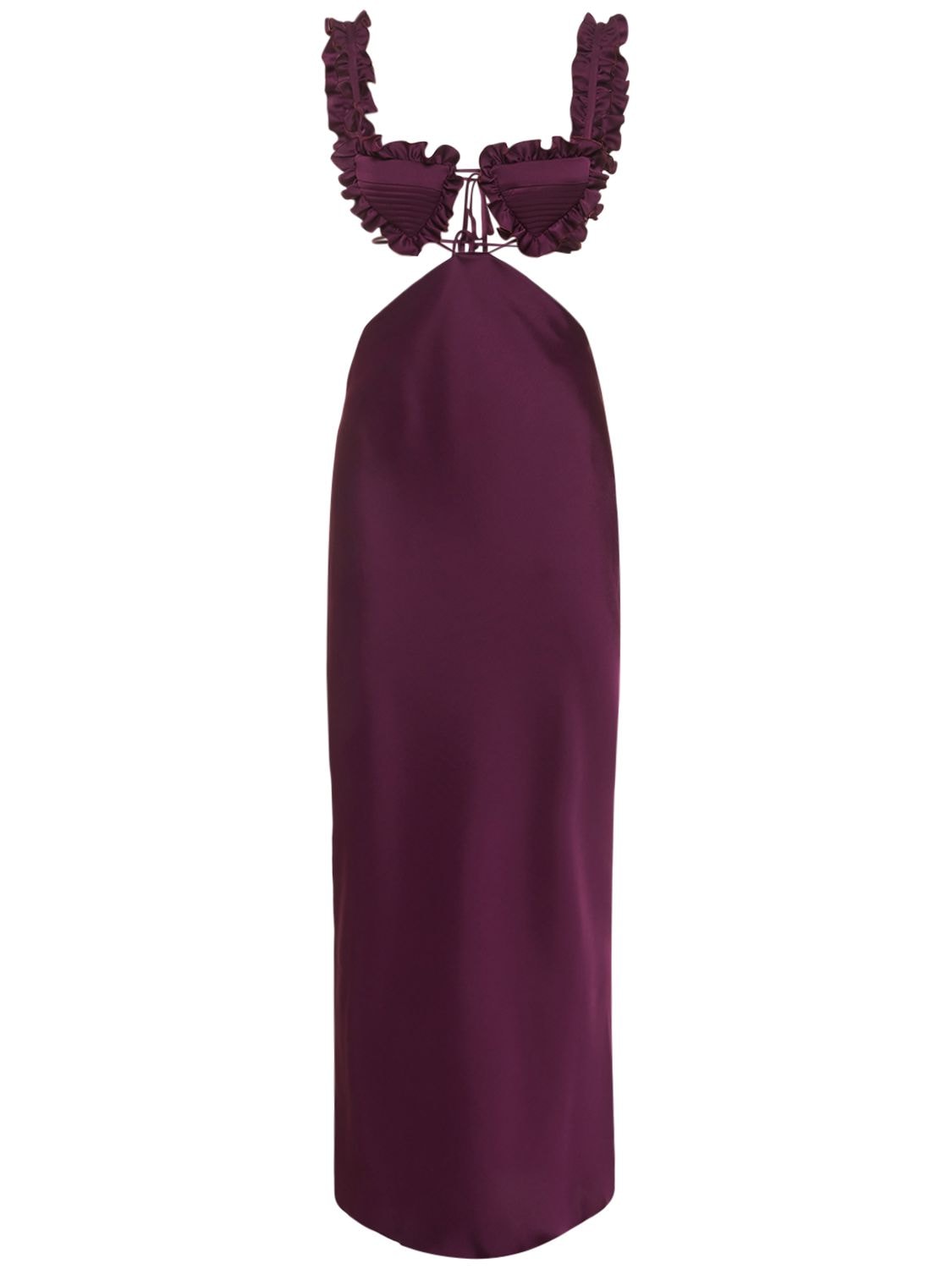 Attico Amber Double Satin Bra Long Dress In Purple