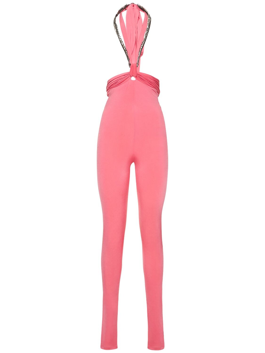 Attico Ruby Jersey Halterneck Skinny Pants In Pink