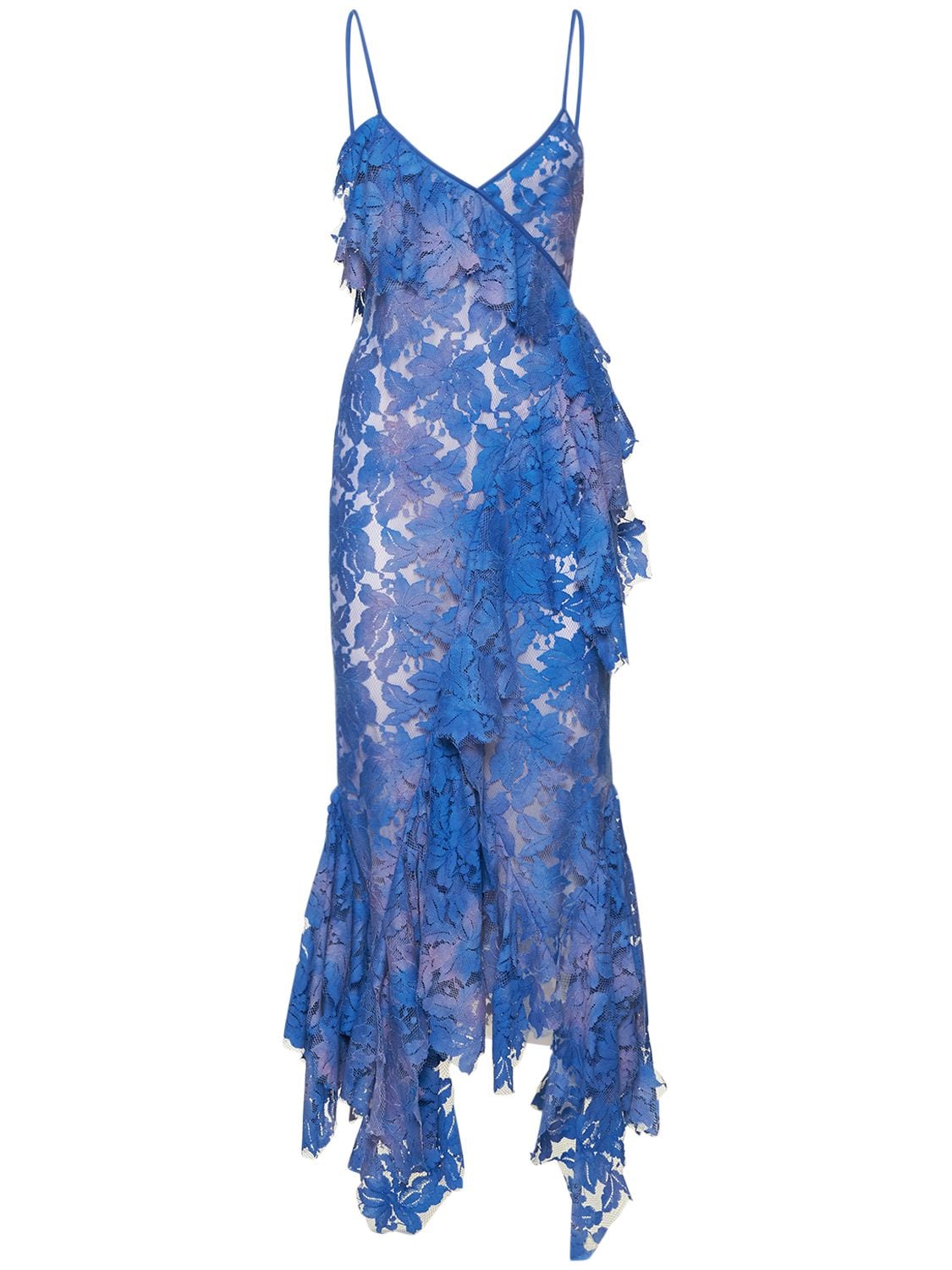 Attico Thelma Ruffle Godet-hem Lace Midi Dress In Multicolor