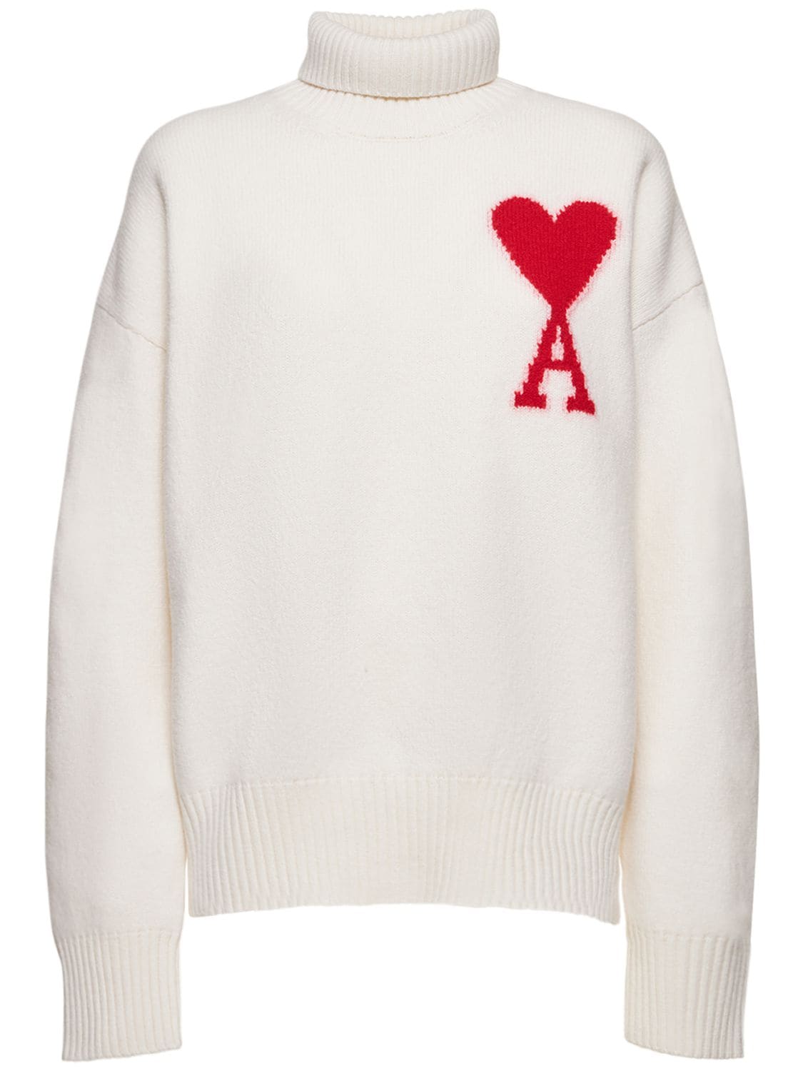 AMI PARIS Logo Felted Wool Funnel Neck Sweater