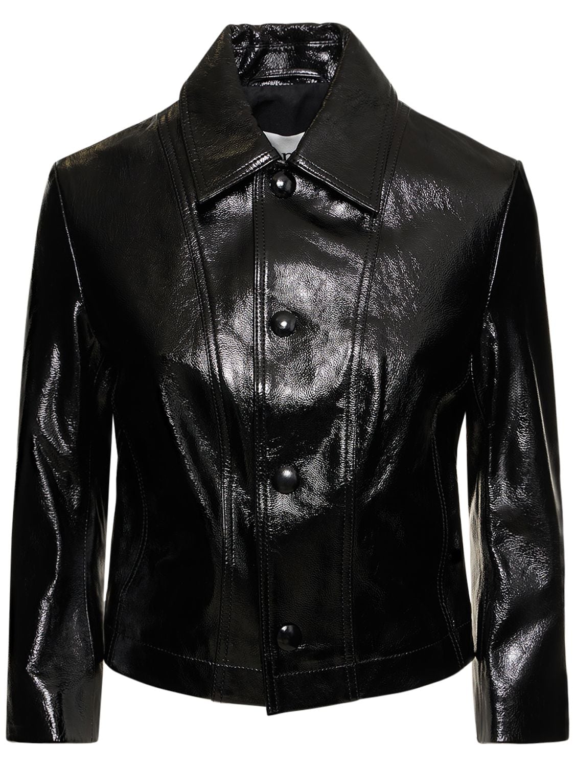 AMI ALEXANDRE MATTIUSSI BUTTONED SHORT LEATHER JACKET