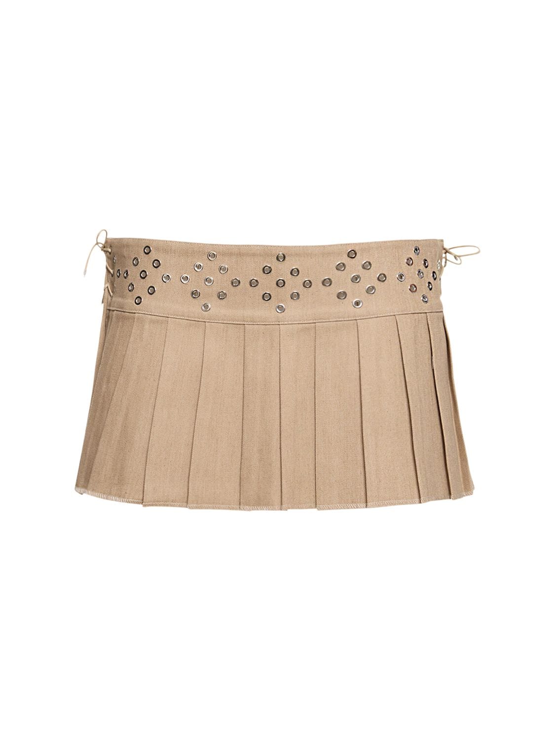 Pleated Studded Denim Mini Skirt