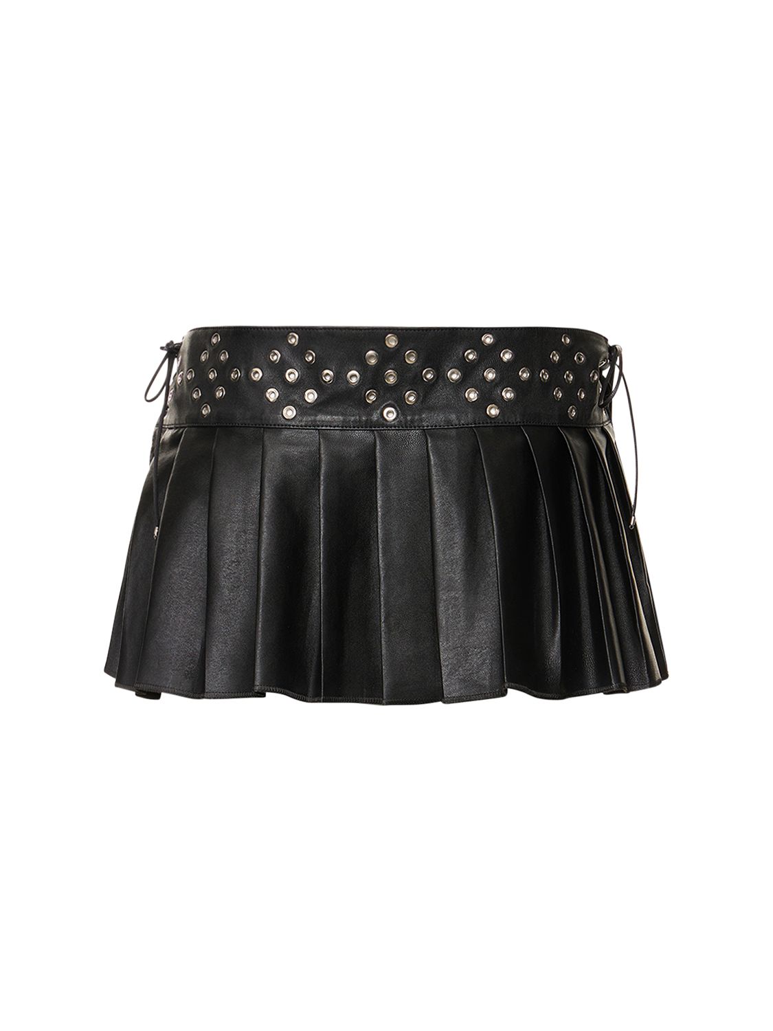 LUDOVIC DE SAINT SERNIN LEATHER STUDDED PLEATED MINI SKIRT