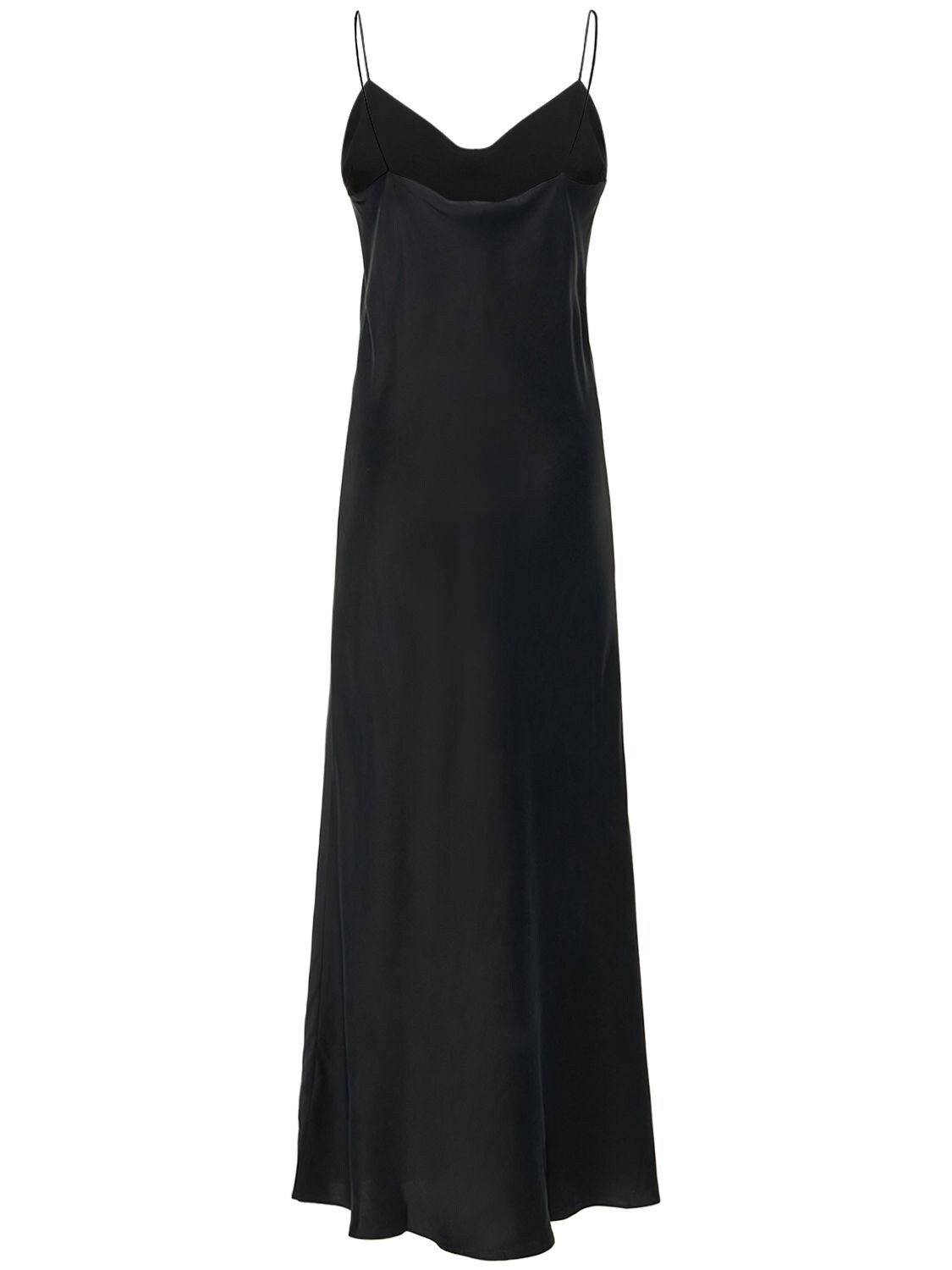 Shop Asceno The Lyon Satin Long Dress In Black