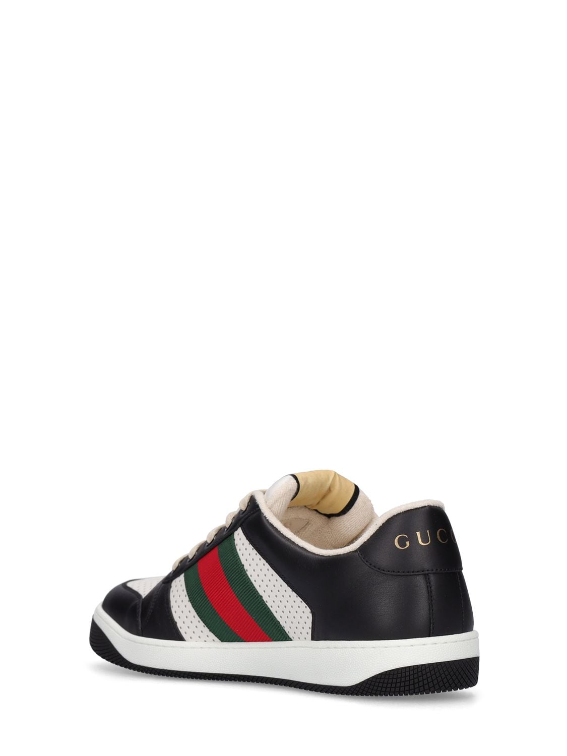 Shop Gucci Screener Leather Sneakers In Black,white