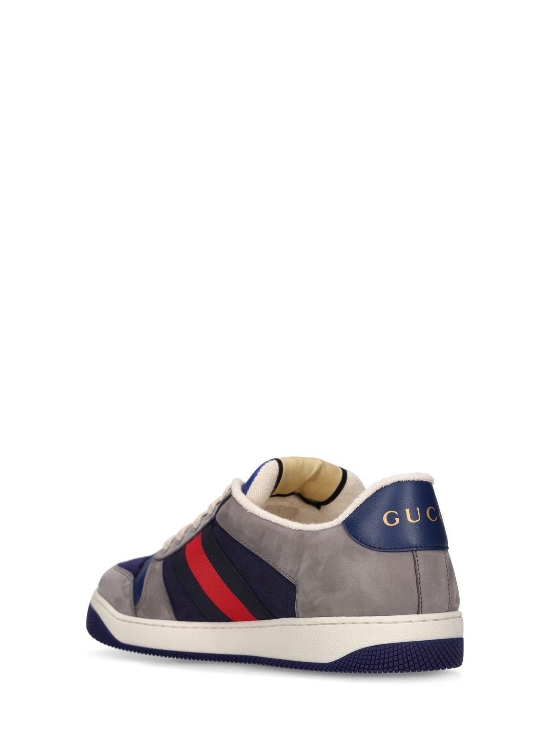 Shop Gucci Screener Wool Blend Sneakers In Grey,blue
