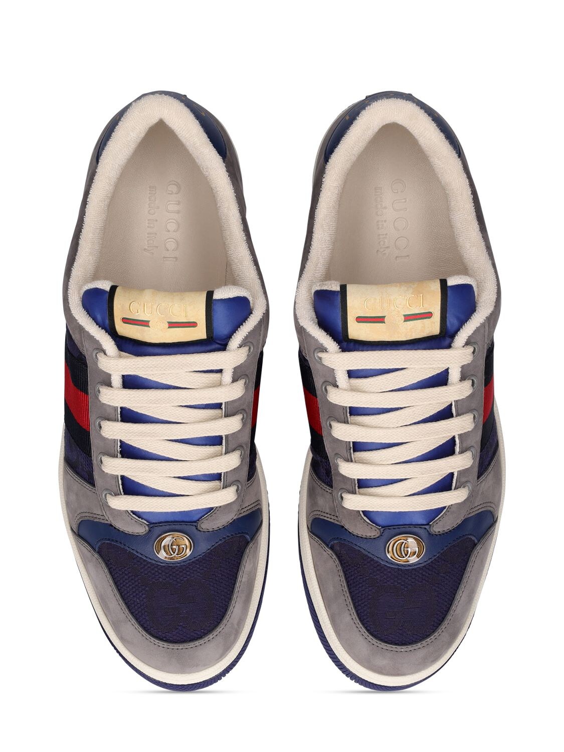 Shop Gucci Screener Wool Blend Sneakers In Grey,blue
