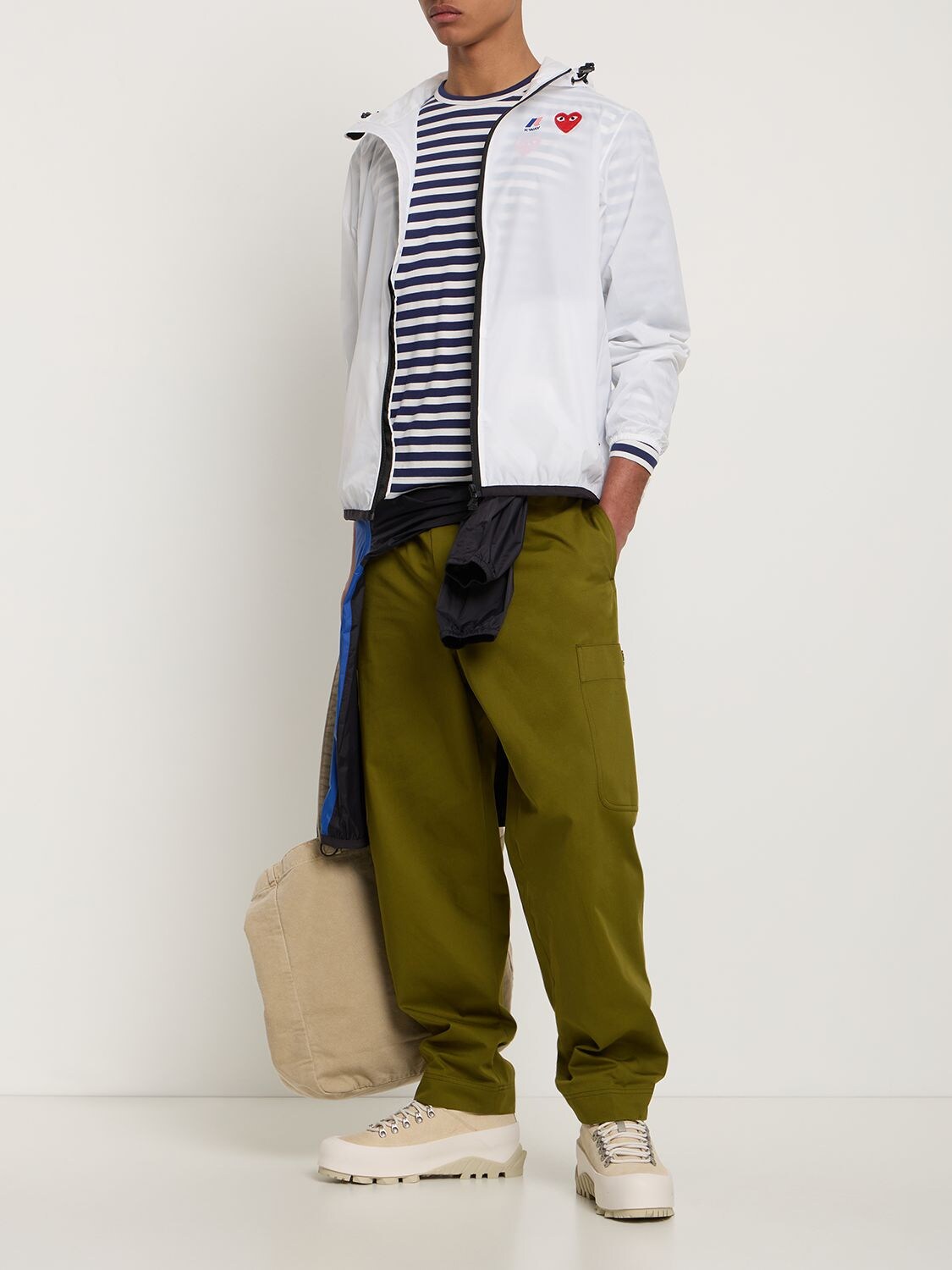 Shop Comme Des Garçons Play K-way Cdg Play Logo Nylon Zip Jacket In White