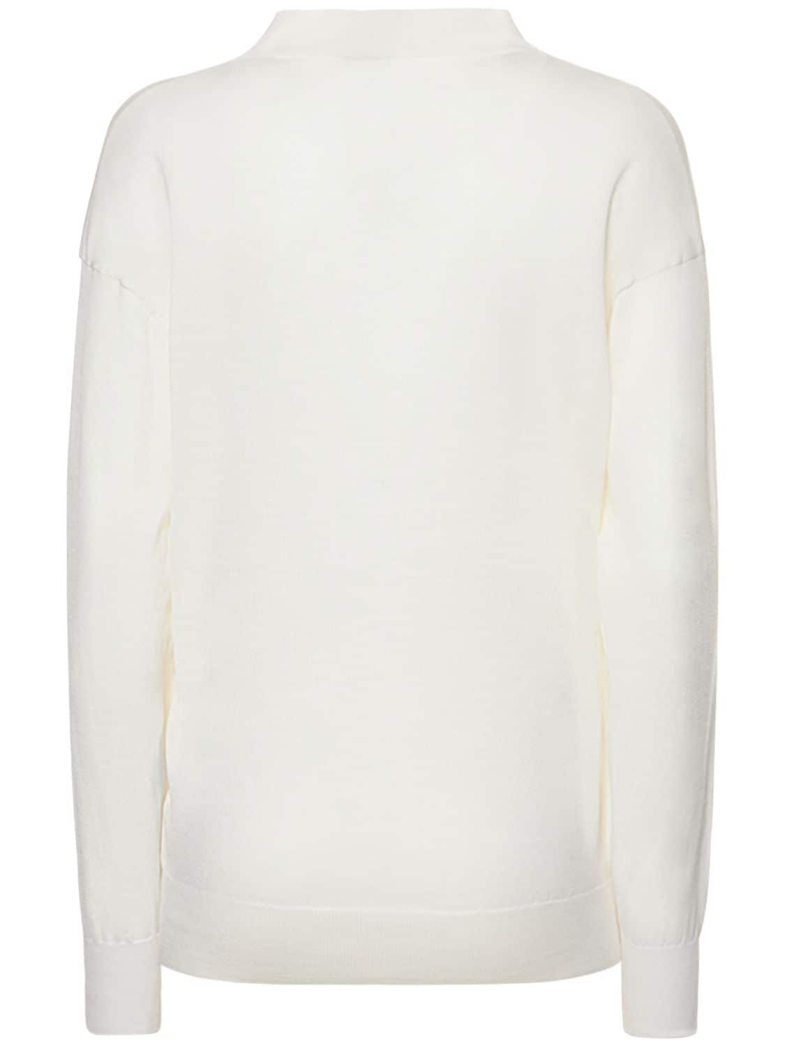 Shop Ag Benedetta Wool & Silk Fine Knit Sweater In White