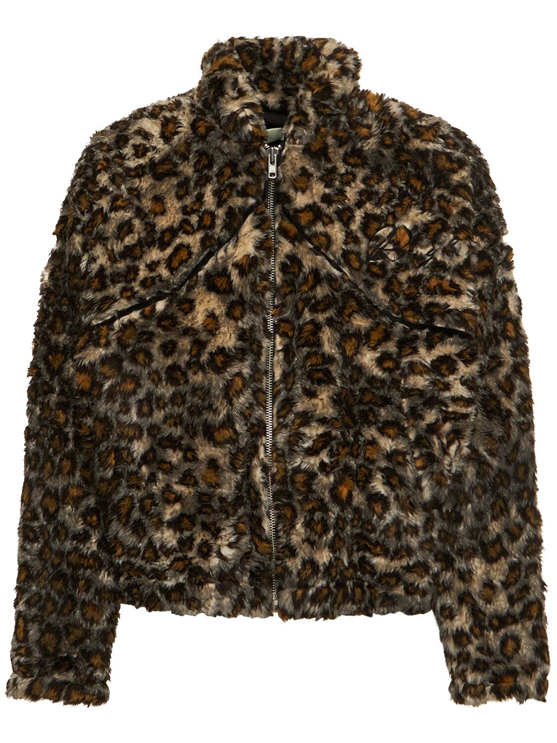 Animal Print Faux Teddy Jacket In Black