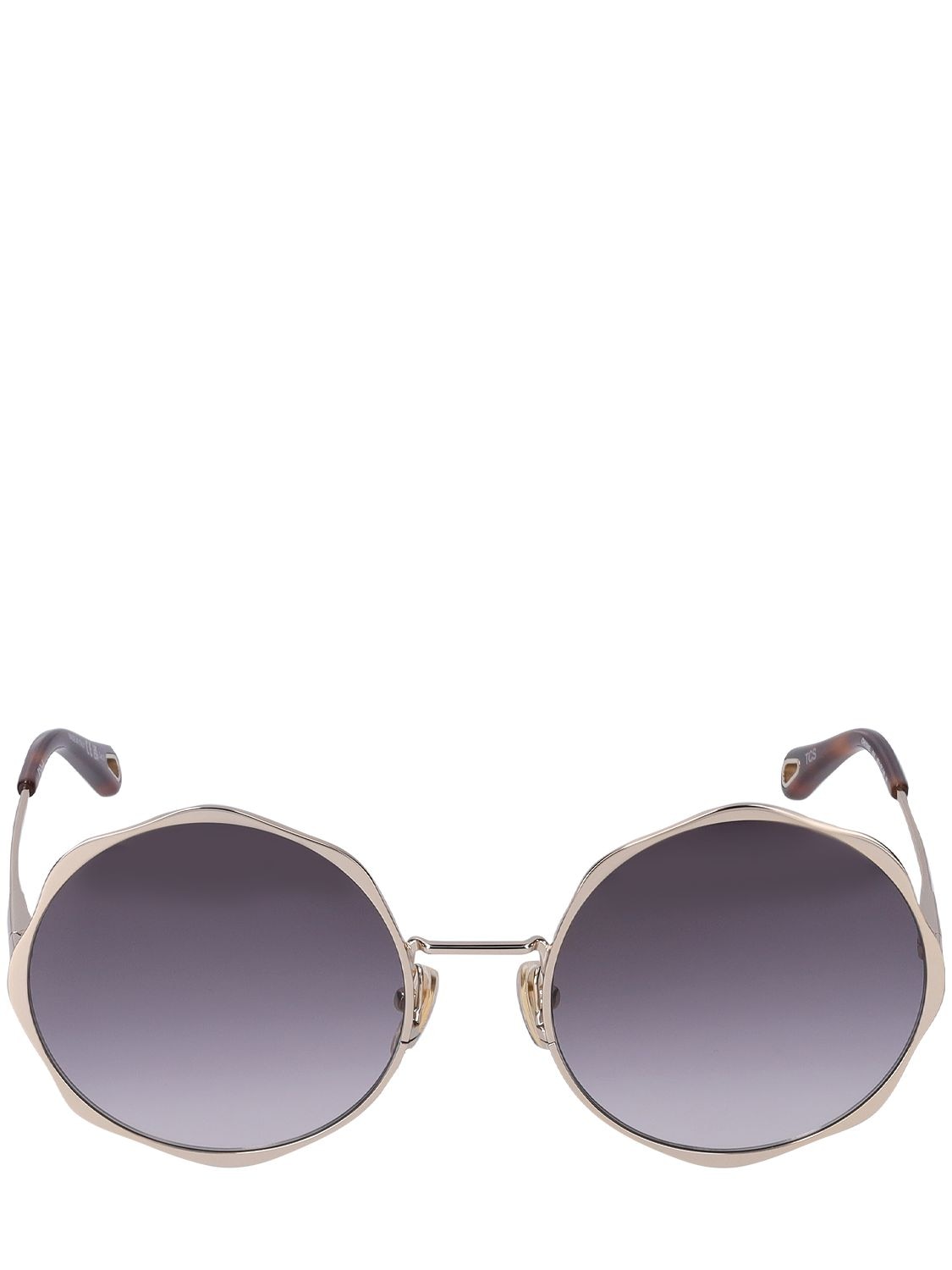 Chloé Scallop Line Round Metal Sunglasses In Gold,grey