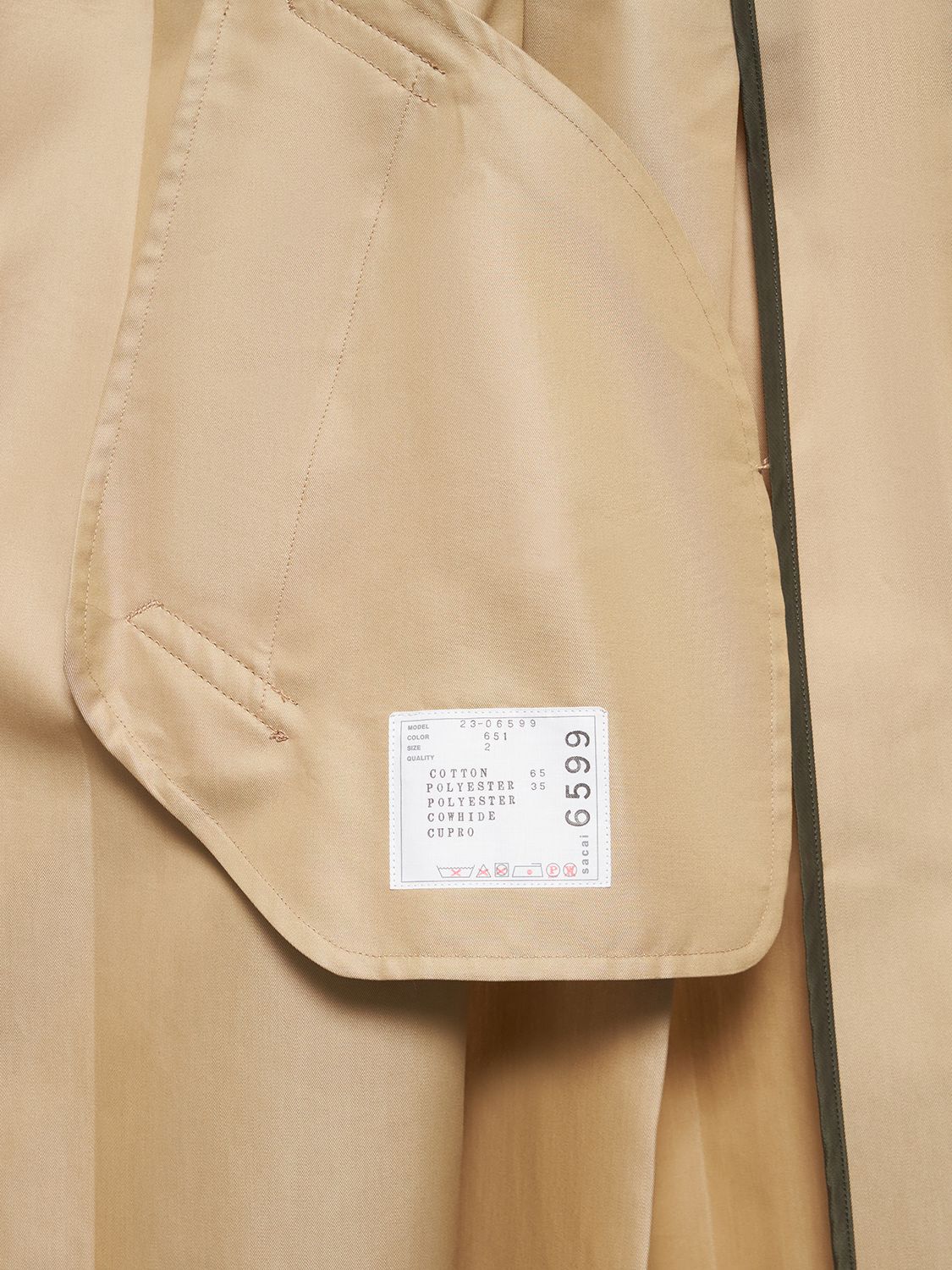 Sacai Cotton Blend Gabardine Trench Coat In Beige