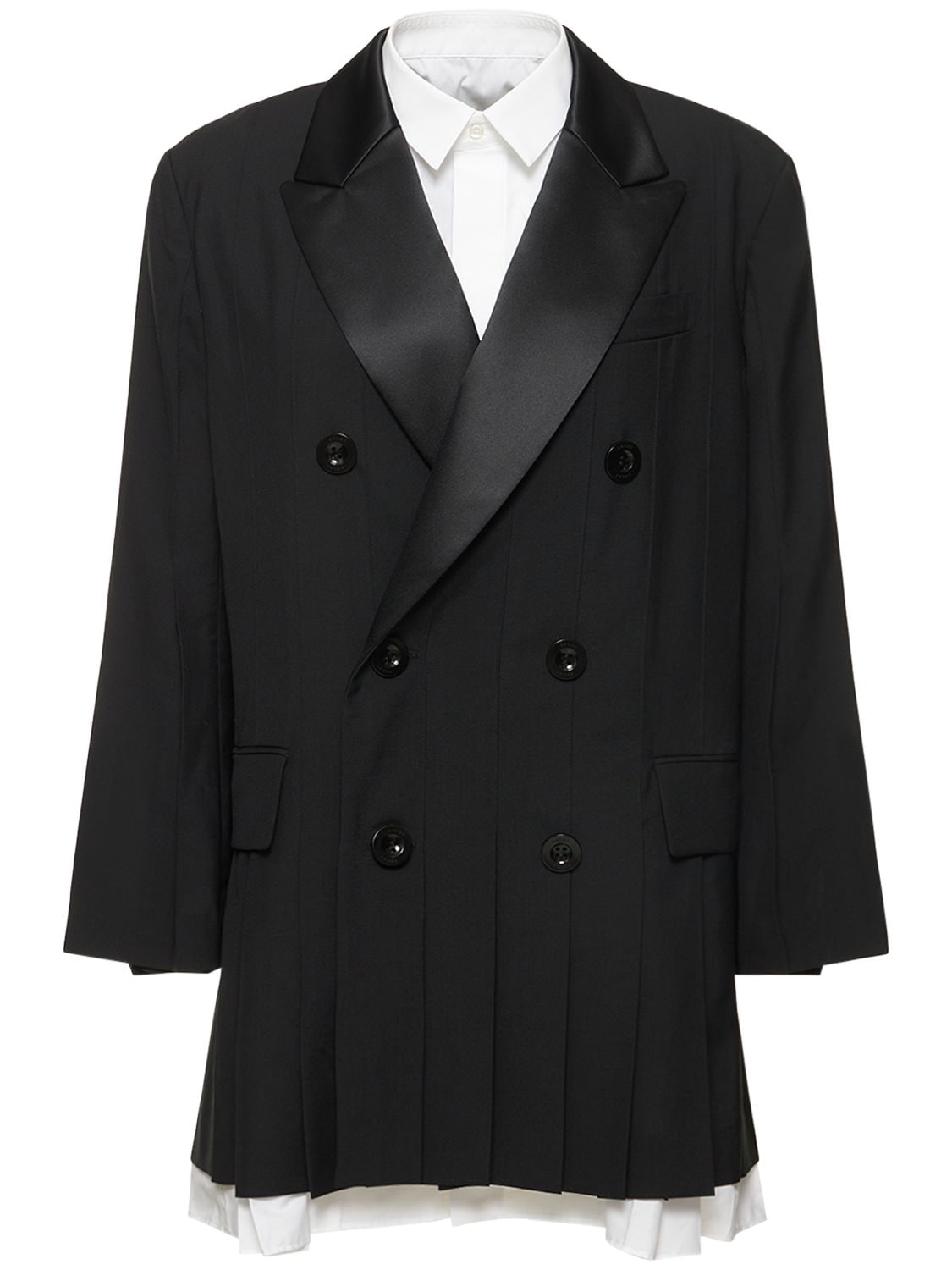 SACAI PLEATED WOOL BLEND TWILL CAPE JACKET