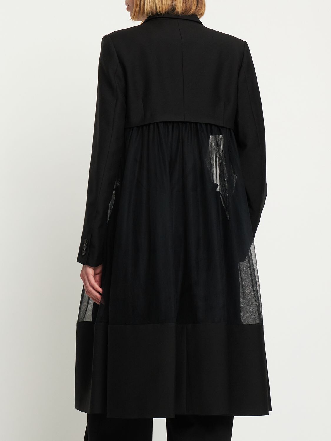 NOIR KEI NINOMIYA WOOL TWILL & SHEER TULLE OVERCOAT 