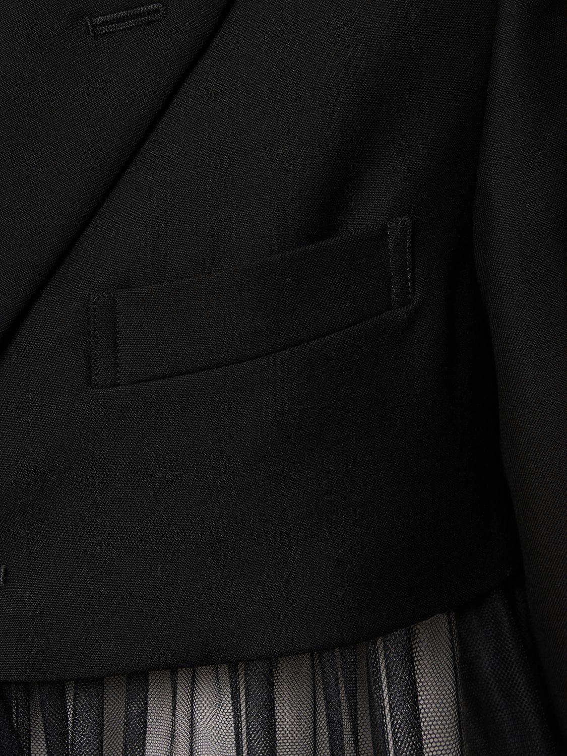 NOIR KEI NINOMIYA WOOL TWILL & SHEER TULLE OVERCOAT 