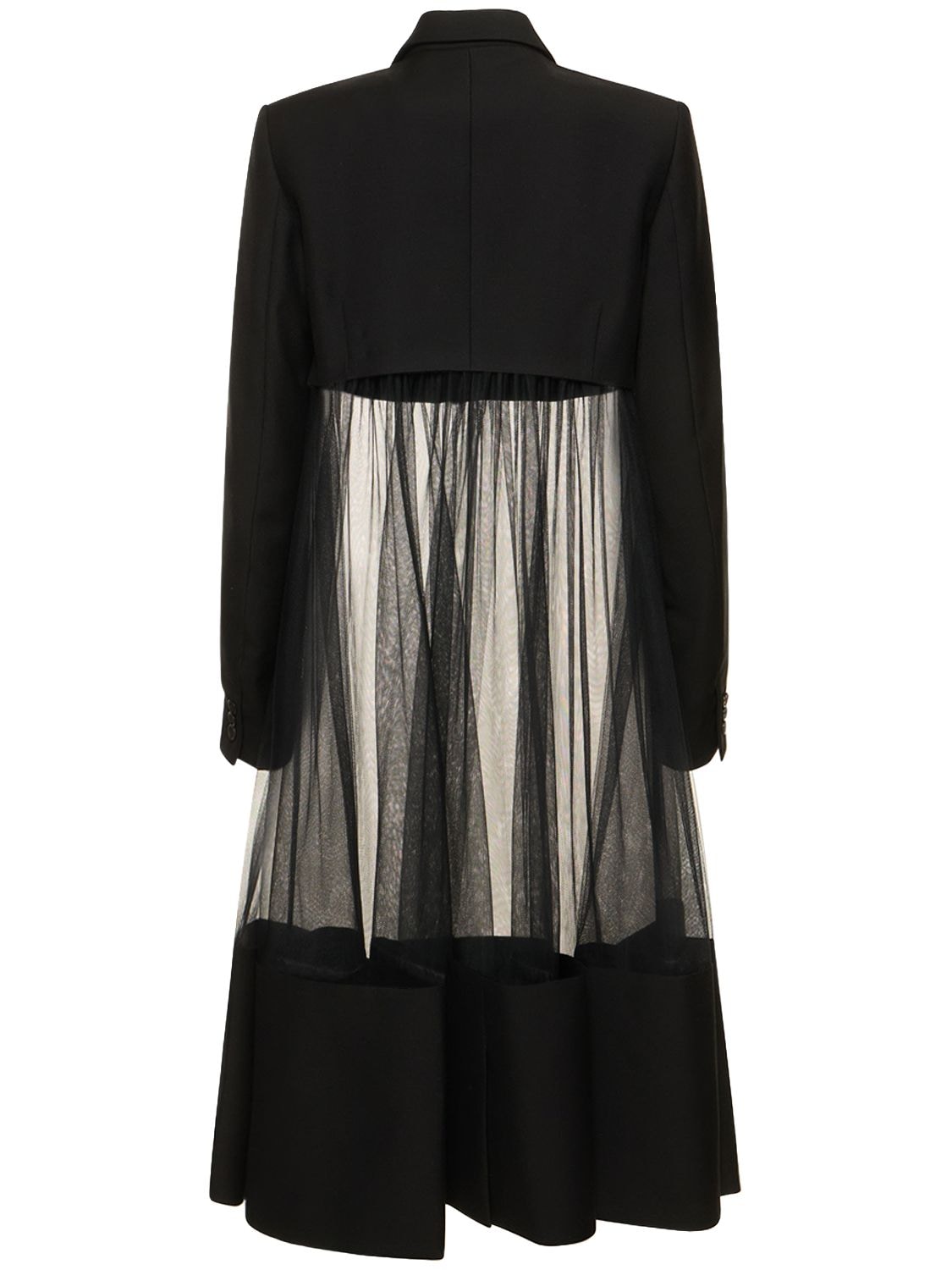 NOIR KEI NINOMIYA WOOL TWILL & SHEER TULLE OVERCOAT 