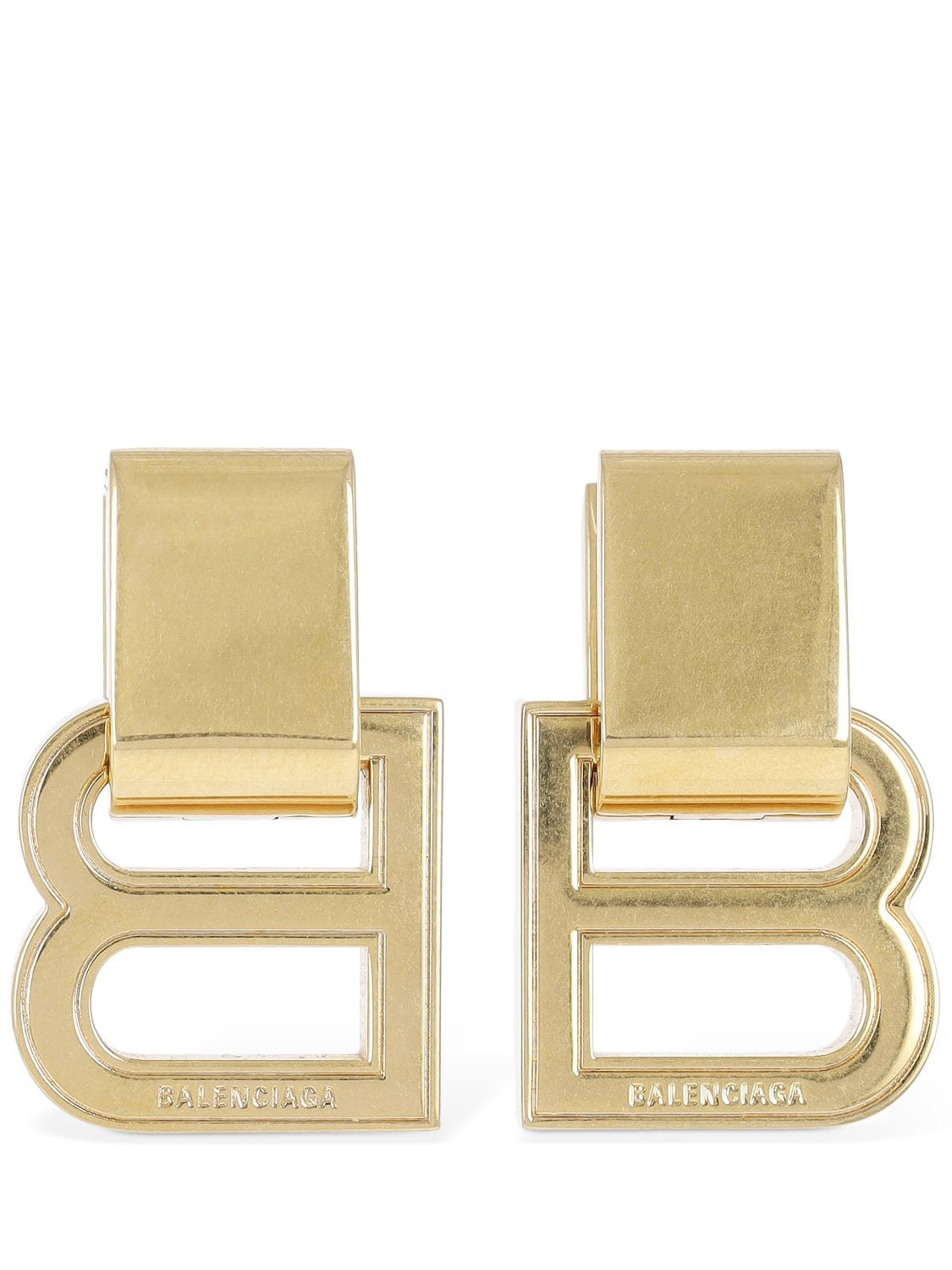 Balenciaga Hourglass Brass Earrings In Gold