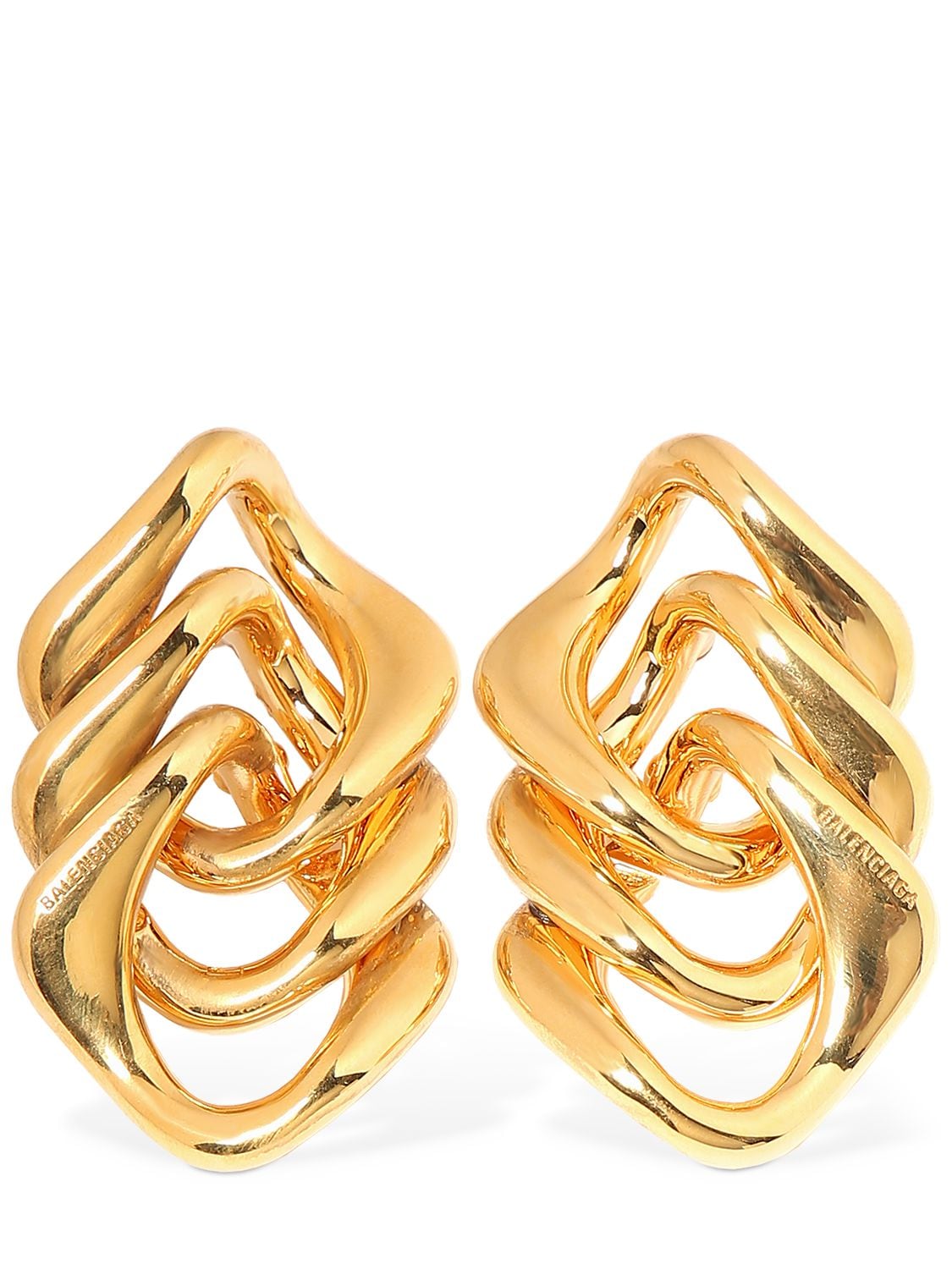 Balenciaga Linked Brass Earrings In Gold