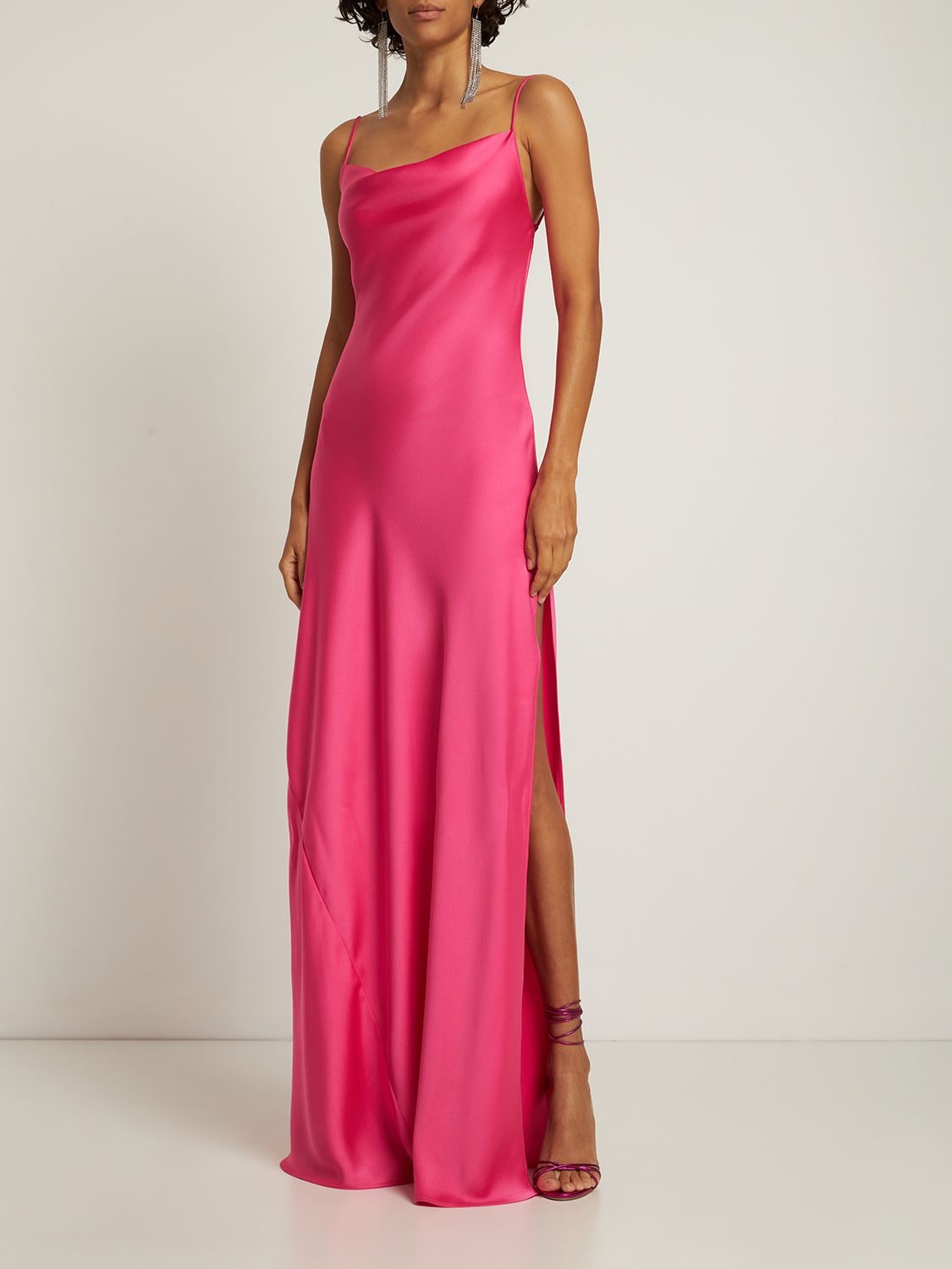 The Andamane Isabelle Satin Crepe Long Dress In Pink | ModeSens