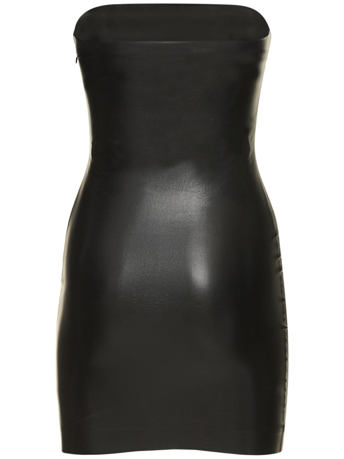 Shop The Andamane Gisele Strapless Faux Leather Mini Dress In Black