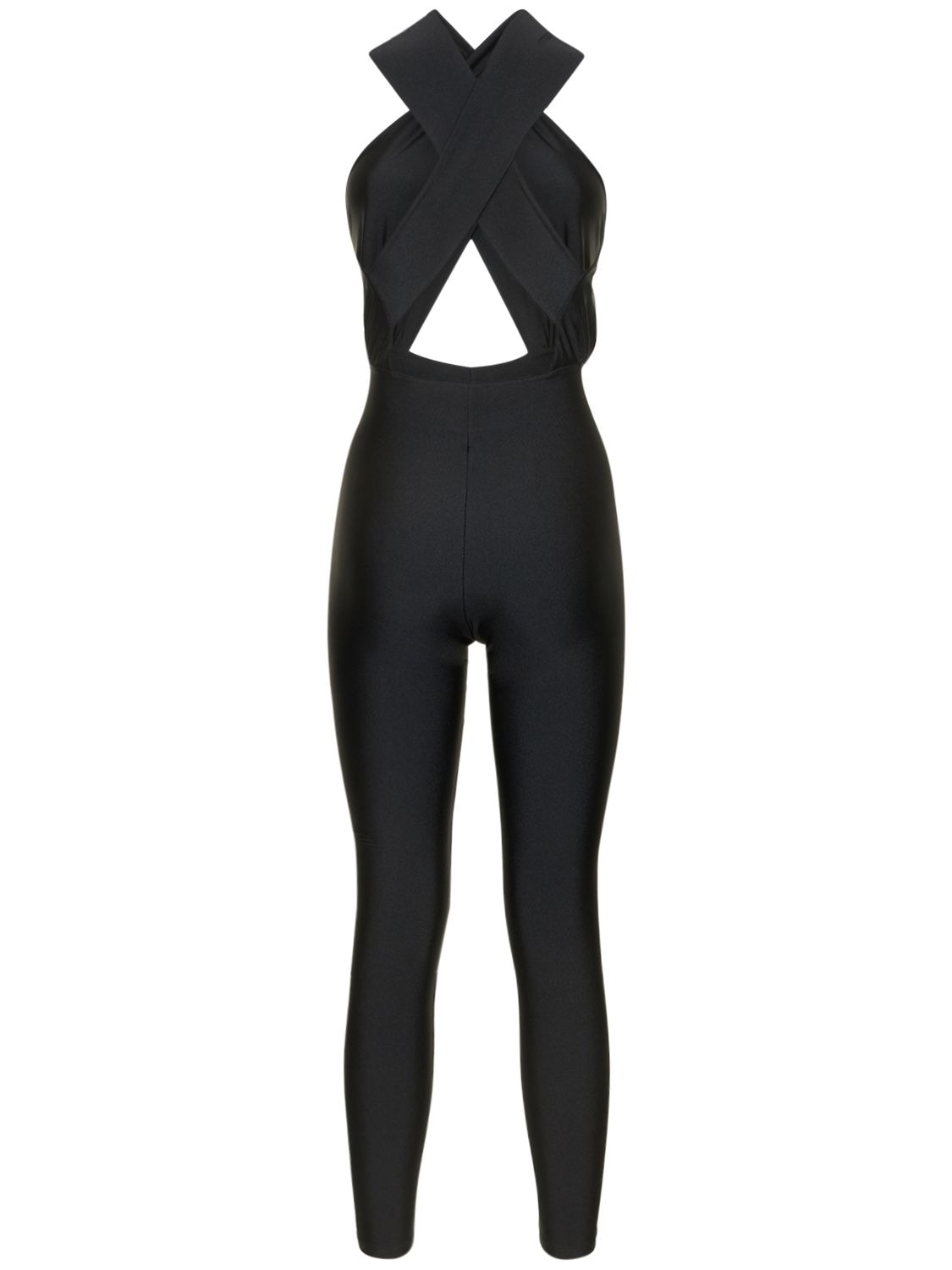 Shop The Andamane Hola Shiny Stretch Lycra Jumpsuit In Black