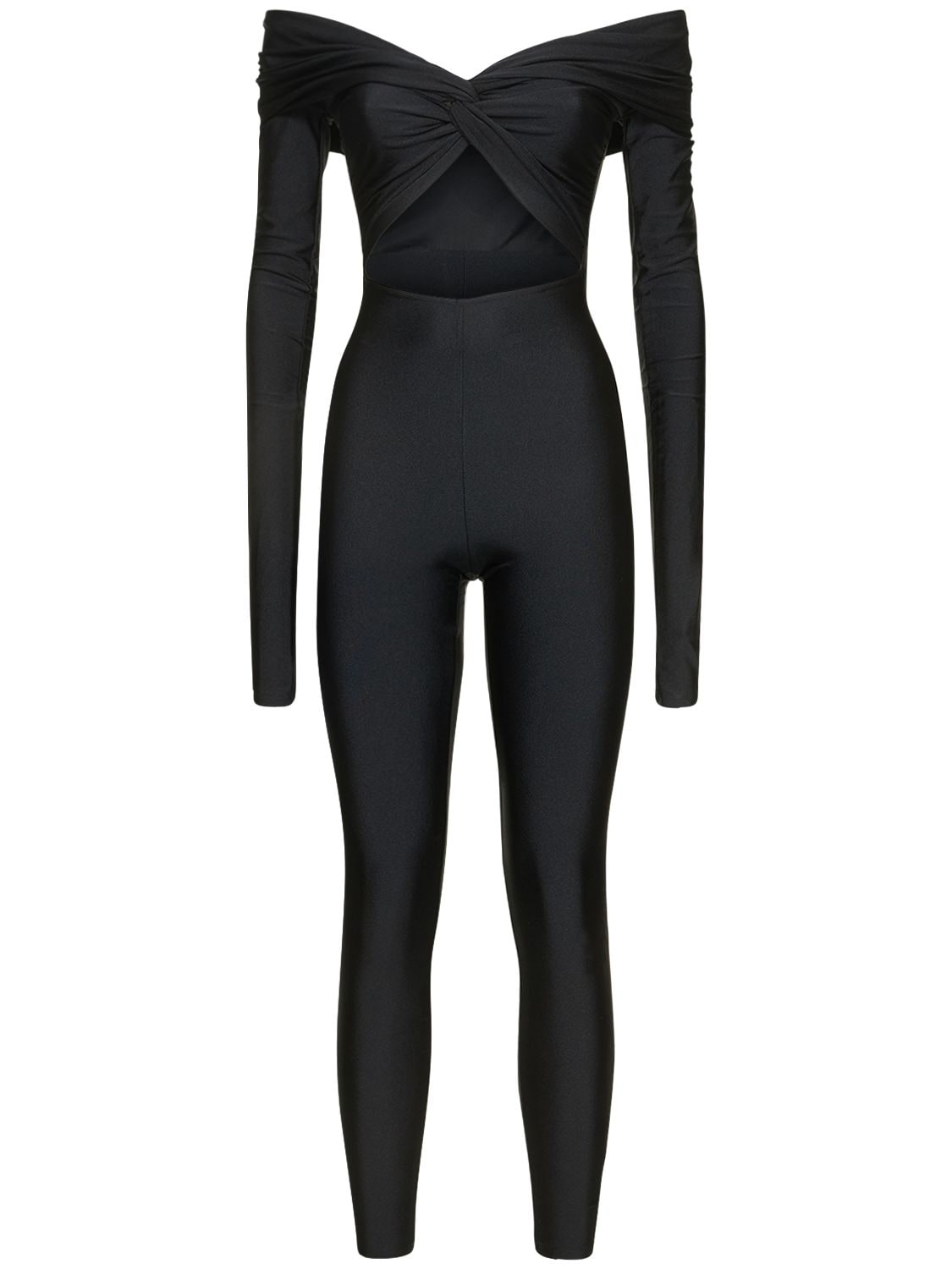 The Andamane Kendall Shiny Stretch Lycra Jumpsuit In Black